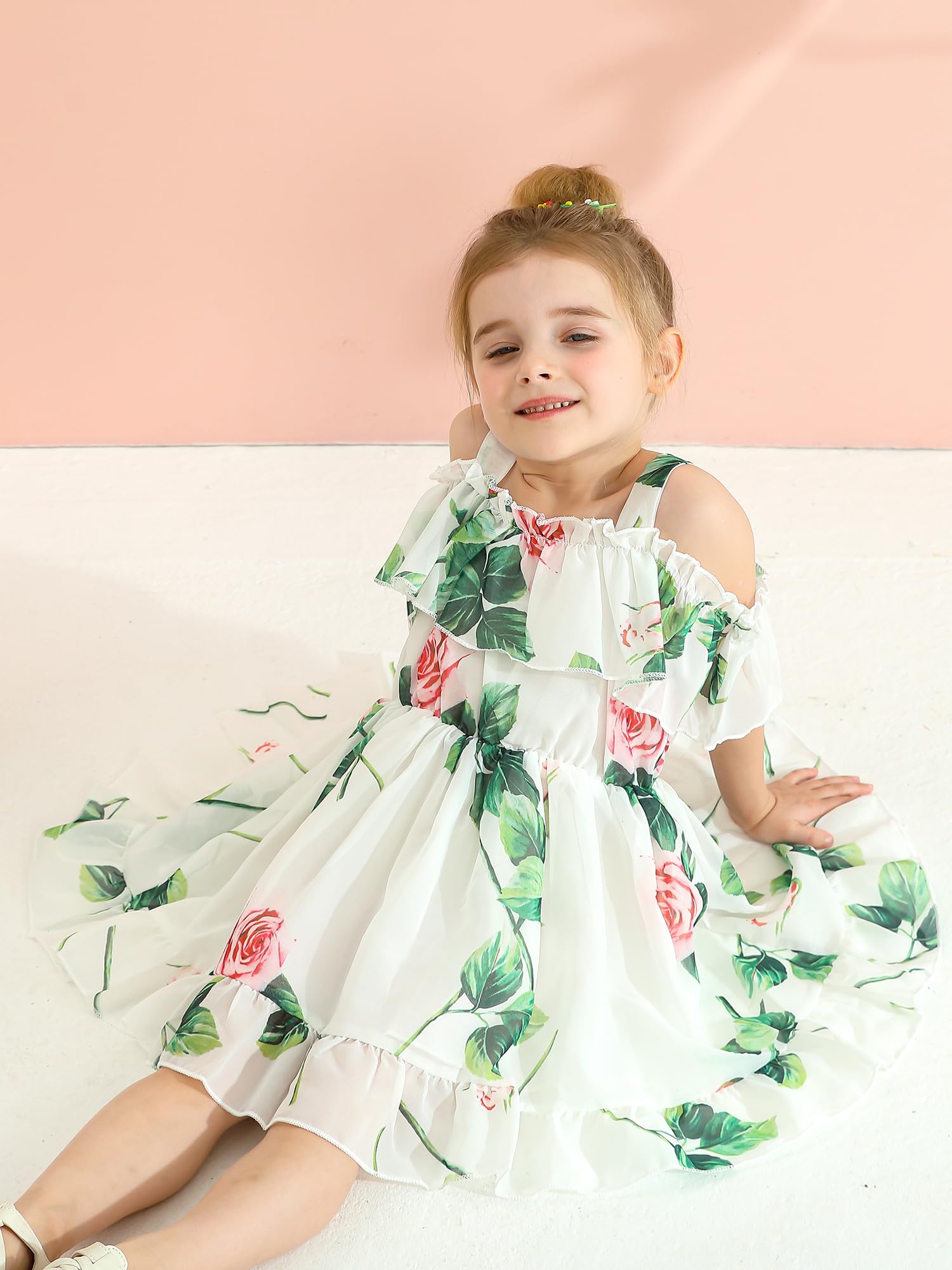 KuKitty Summer Toddler Baby Girls Floral Chiffon Princess Tutu Dress with Suspenders - Cute Sundress for Playdates, Parties & Photo Shoots