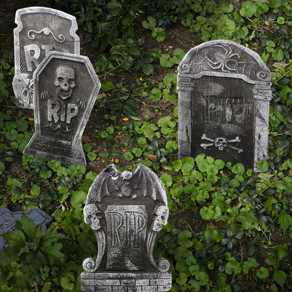 Lightweight Foam Tombstone Halloween Decorations - Spooky Graveyard RIP Tombstones for Outdoor Halloween Party & Yard Décor | Perfect for Haunted House, Trick-or-Treat Displays & Halloween Scenes