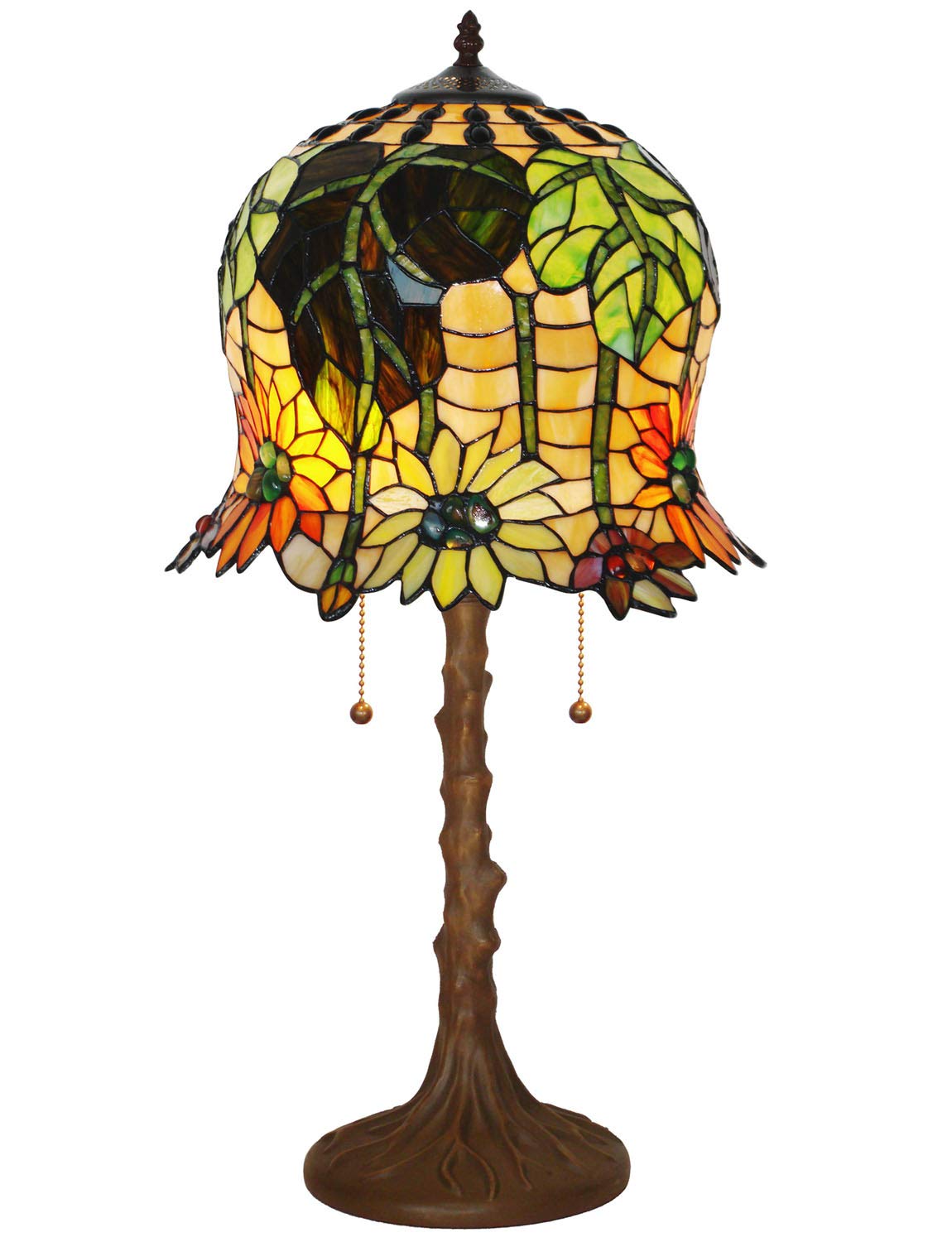 Tiffany Style Sunflower Stained Glass Table Lamp - 14 Inch Wide 2-Light Zinc Alloy Antique Base Handmade Decor for Dining Room, Living Room, Bedroom & Study | Perfect for Bedside, Dresser & Home Office Lighting