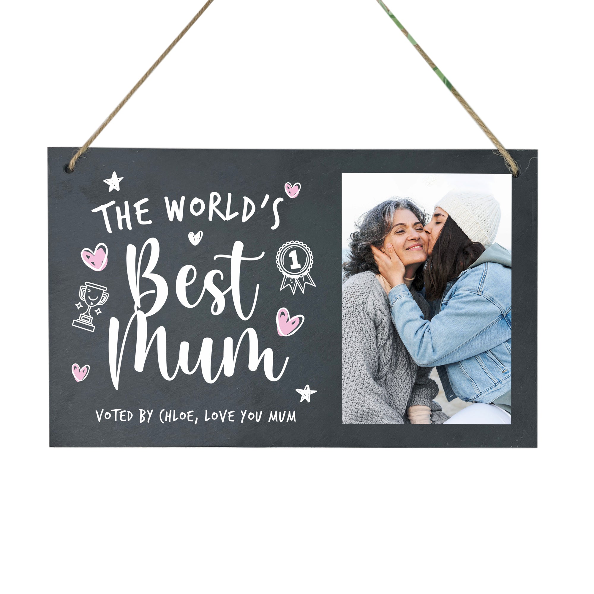 Personalized 'World's Best Mom' Photo Slate Hanging Plaque - 10x6 Inch Customizable Gift for Mother's Day, Birthday, Christmas - Perfect for Home Decor & Wall Display