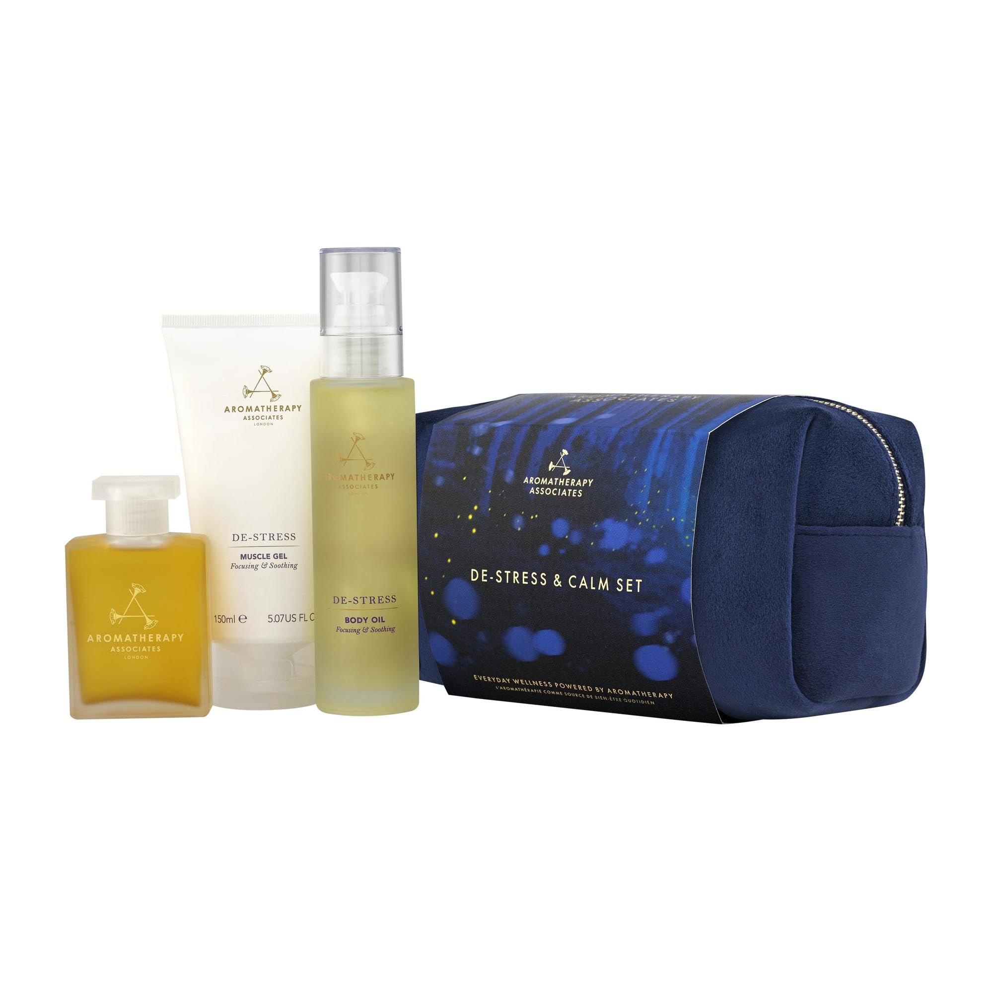 Aromatherapy Associates De-Stress & Calm Gift Set - 3-Piece Relaxation Kit with Bath & Shower Oil, Body Oil & Muscle Gel | Premium Essential Oils for Stress Relief, Spa Day & Self Care | Perfect for Gifts, Home Spa & Relaxation Therapy