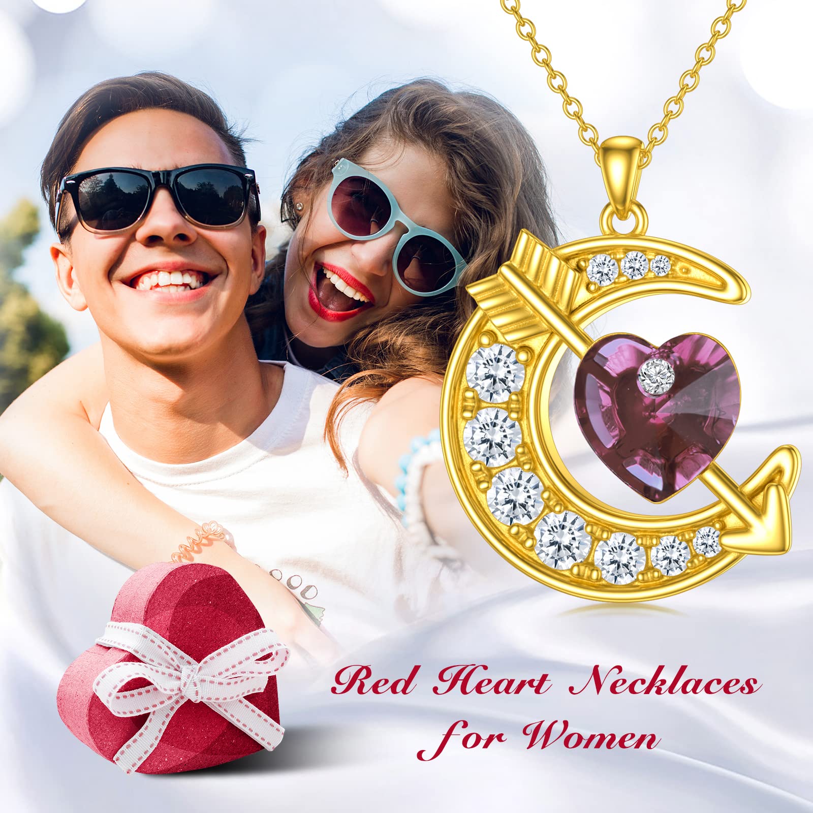 OCJ Sterling Silver Moon Birthstone Pendant Necklace for Women - Classic Love Arrow Crystal Jewelry with Birthstones | Perfect Birthday, Christmas Gift for Her, Daughter, Teens | Elegant Everyday Wear & Special Occasion Jewelry