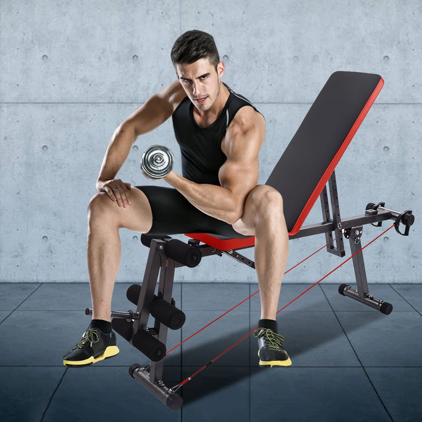 Adjustable Folding Weight Bench for Home Gym - Cardio & Strength Training Equipment with Barbell & Dumbbell Rack | Perfect for Bench Press, Squat Cage Workouts & Abs Exercises