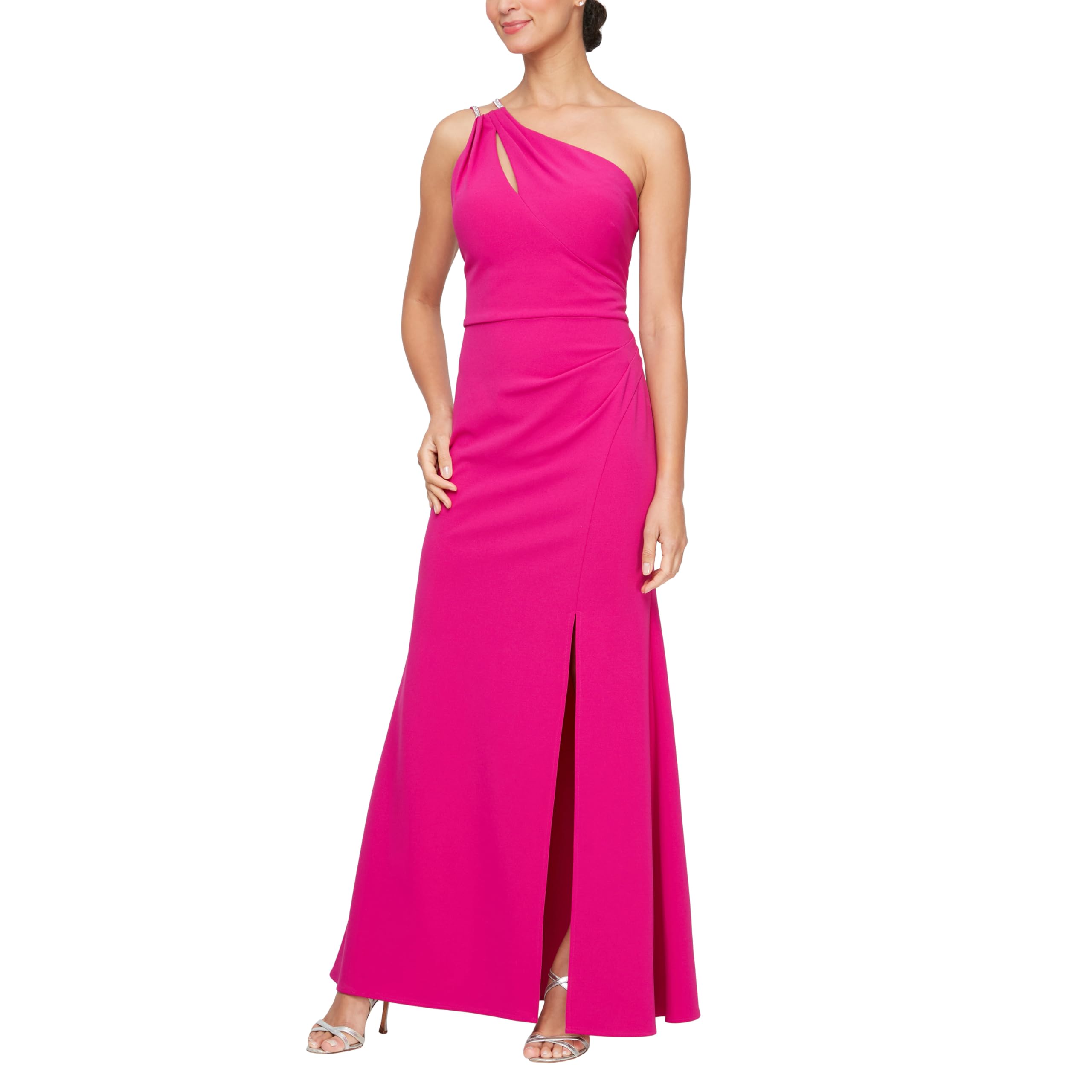 Alex Evenings Women's Long One Shoulder Formal Dress with High Slit - Elegant Wedding Guest Dress for Summer & Spring Events - Perfect for Cocktail Parties, Bridal Showers & Evening Galas