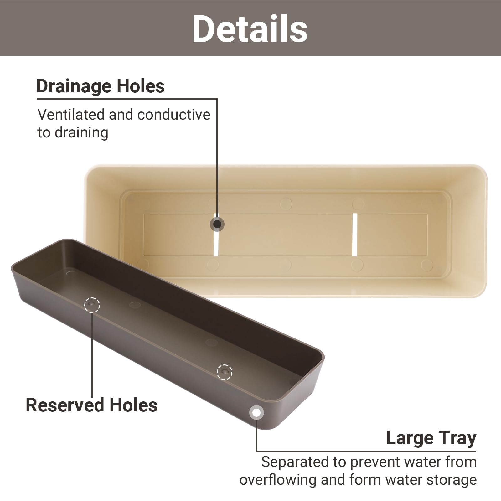 SUREAM 3 Pack Indoor Window Box Planter - 12x3.8 Inch Rectangle Herb Planter with Drainage Tray, Modern Small Plastic Flower Pot for Succulents, Cactus, Herbs - Perfect for Window Sill, Garden Balcony, Office Shelf & Home Decor