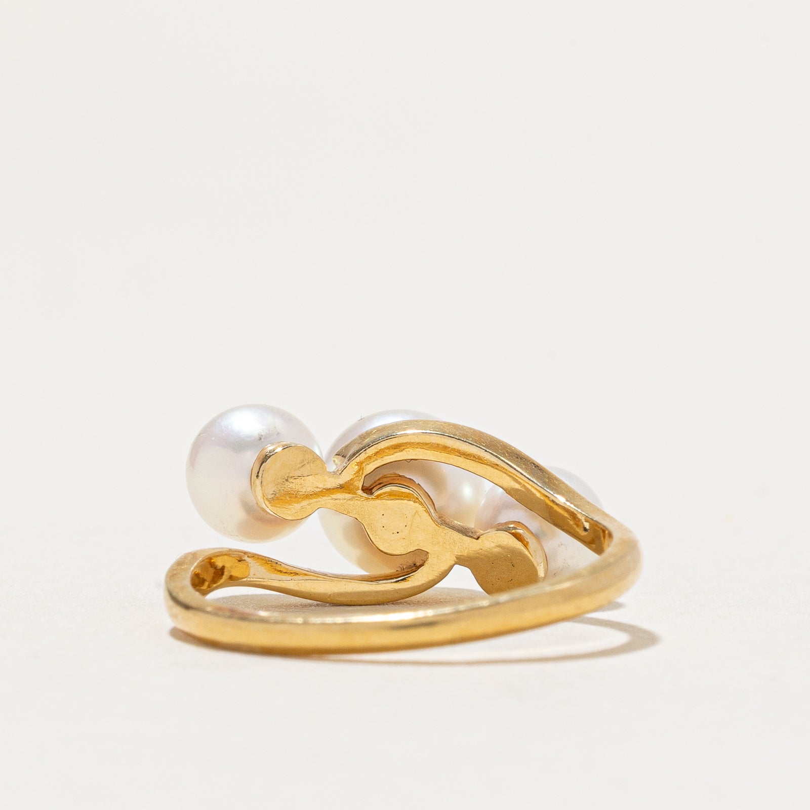 Three Stone Pearl Bypass Ring - Size 5.5 | Elegant Pearl Jewelry for Women, Perfect for Weddings, Anniversaries & Special Occasions