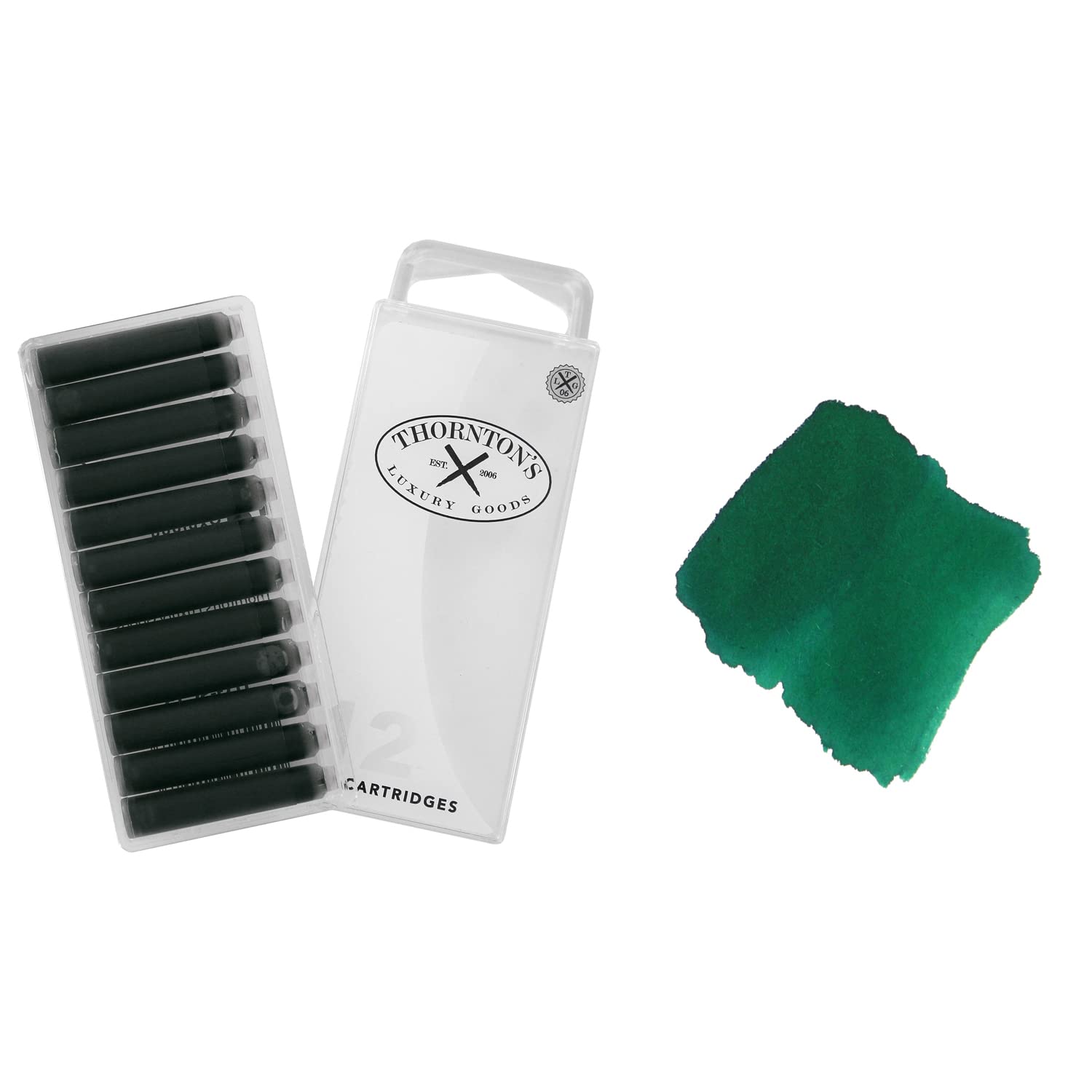 Thornton's Luxury Fountain Pen Ink Cartridges - Sherwood Green, Pack of 12 Refills | Standard International Size | Compatible with All Calligraphy Pens | pH Neutral | Perfect for Letter Writing, Journaling & Professional Use
