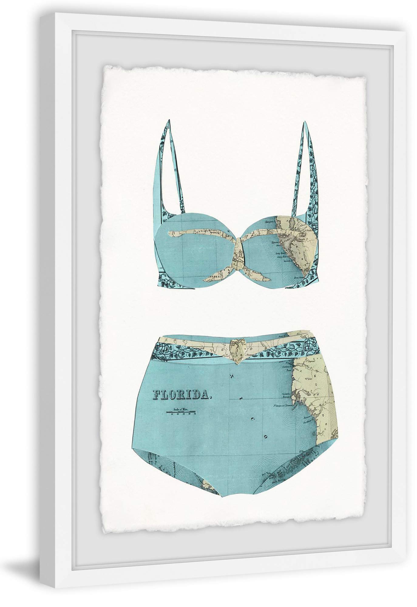 Marmont Hill Teal Bikini Framed Canvas Art Print - Beach Wall Decor for Bathroom, Bedroom & Coastal Home Decor