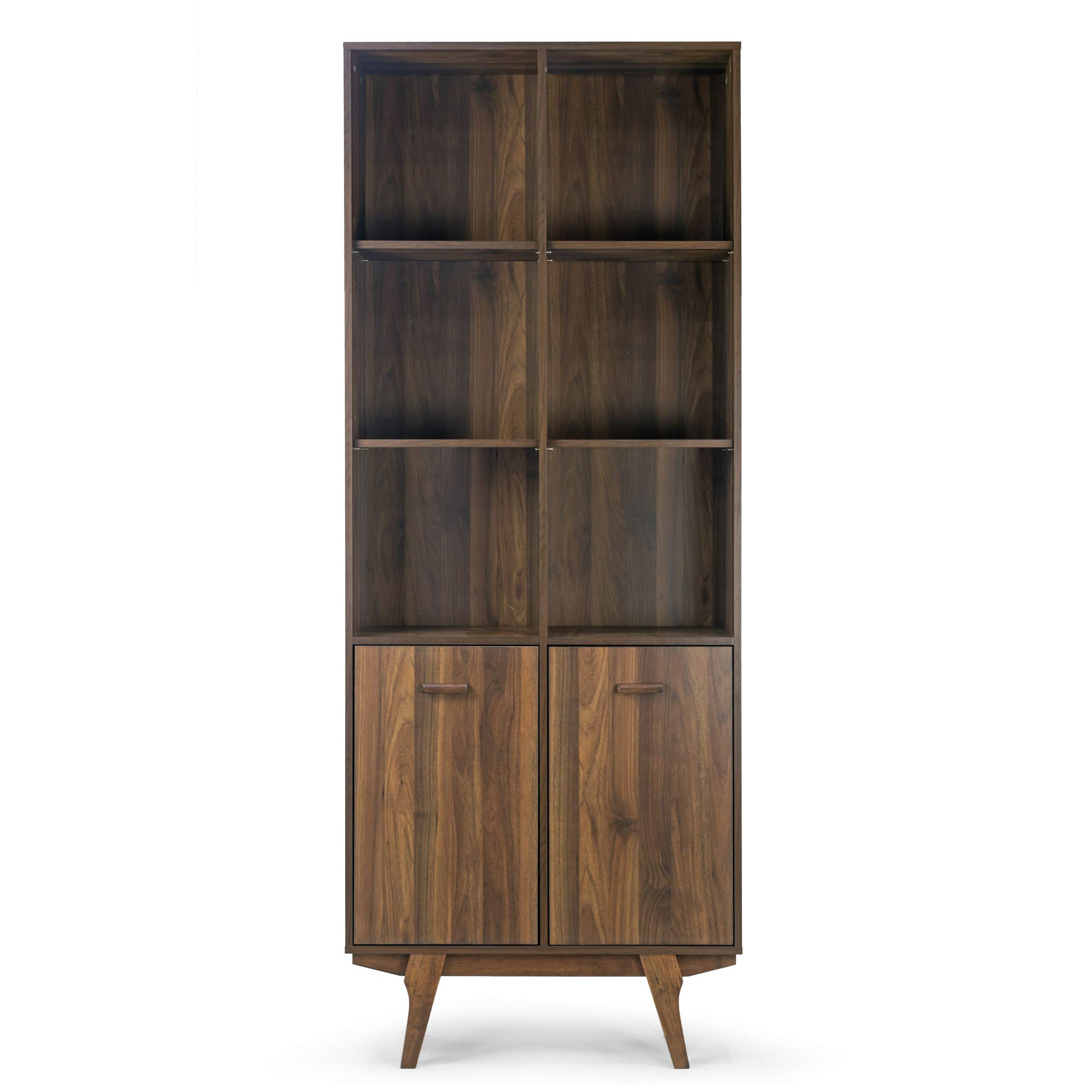 Ansel Wood Bookcase Display Shelf with Storage Cabinet in Walnut - Stylish Living Room Furniture for Home Office & Modern Decor