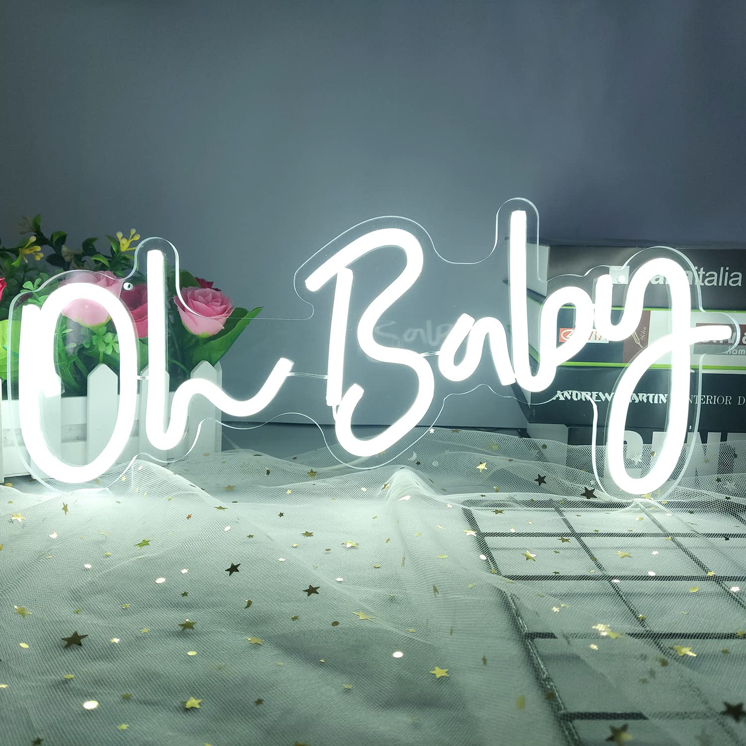 Oh Baby Neon Sign - Dimmable LED Wall Decor for Baby Shower, Birthday Party & Wedding | Reusable Backdrop Lighting for Nursery, Christmas Gift & Home Decoration