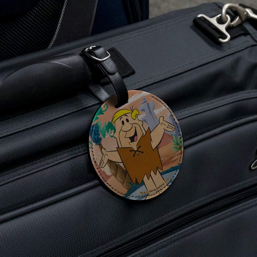 The Flintstones Barney Character Round Leather Luggage Tag - Vintage Cartoon Travel ID Tag for Suitcases, Bags & Carry-Ons - Perfect for Travel Enthusiasts & Flintstones Fans