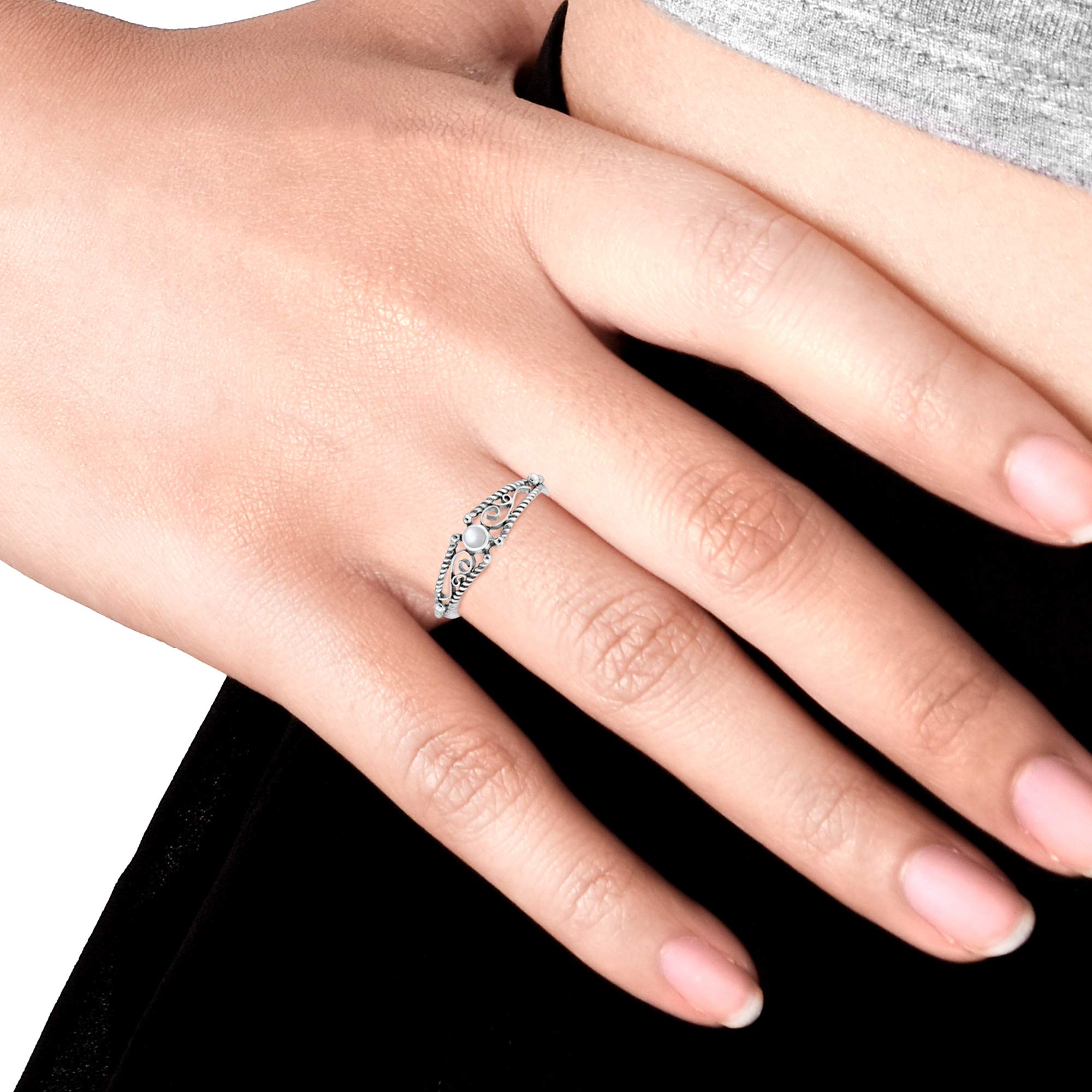 Aeravida Classic Swirl Embrace White Mother of Pearl .925 Sterling Silver Ring for Women | Minimalist Wedding Band, Everyday Jewelry | Comfort Fit Sizes 7-9 | Perfect Gift for Daughter, Wife, Anniversary | Elegant for Office, Date Night & Special Occasions
