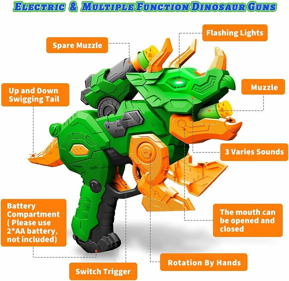 2 Pack Dinosaur Blaster Guns with 20 Foam Darts - Kids Outdoor Toy for Backyard Battles & Nerf War Games