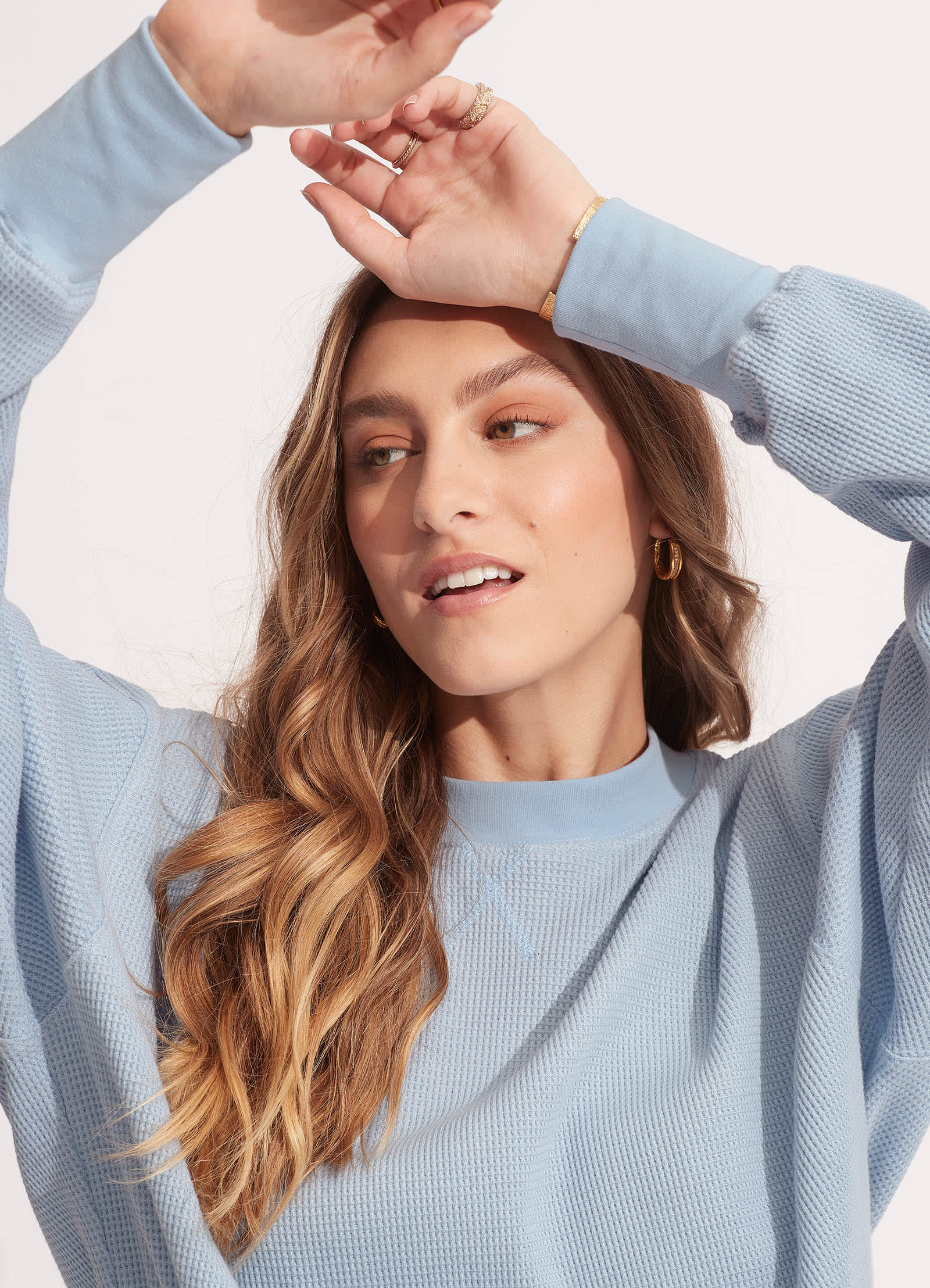 Waffle Knit Sweater Top for Women - Soft & Comfortable Powder Blue Pullover | Perfect for Casual Wear, Layering & Fall Outfits