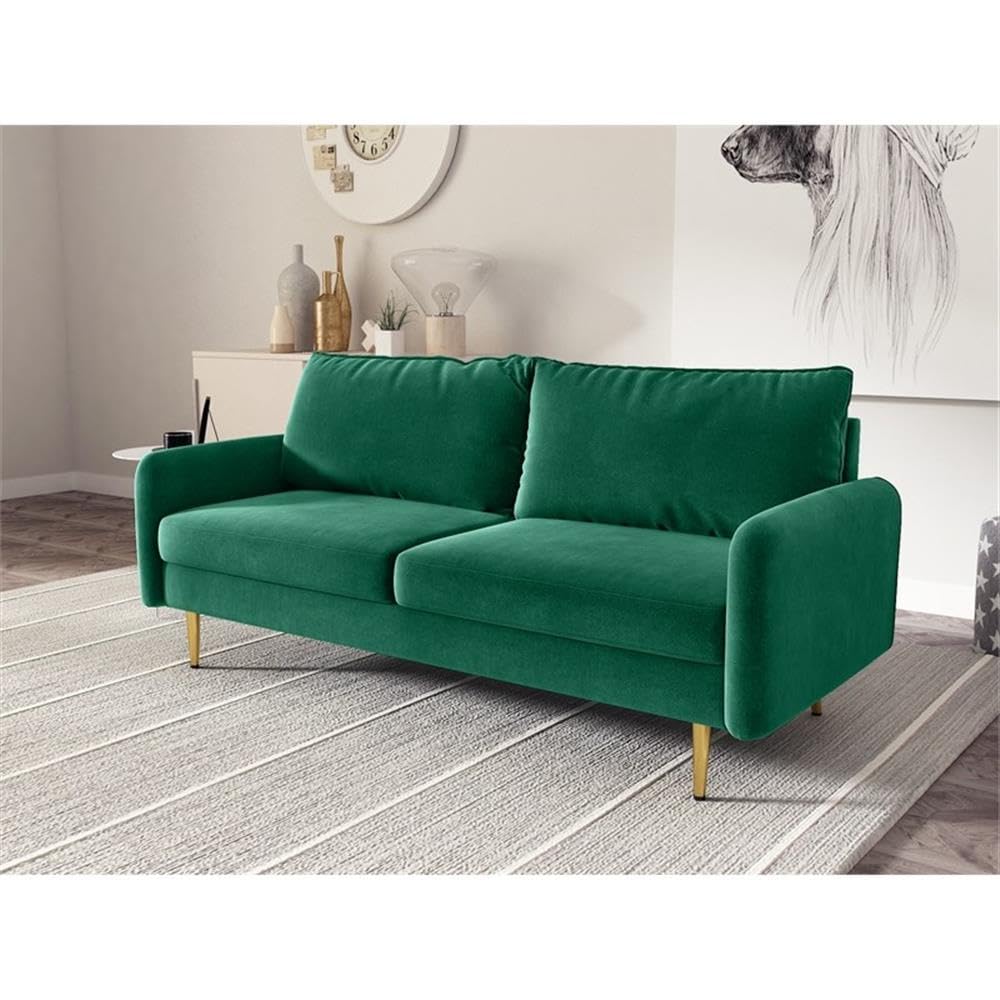 Almor Velvet Living Room Sofa in Green - Luxurious Modern Couch for Home Decor | Perfect for Small Spaces, Apartments & Cozy Living Rooms