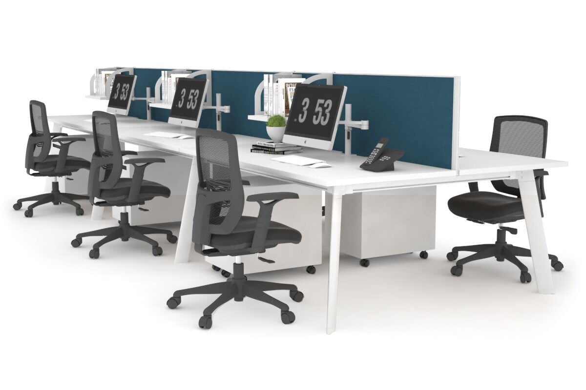 6-Person Workstation with White Frame - 1400L x 700W Dimensions - Ideal for Office, Coworking Spaces & Home Offices