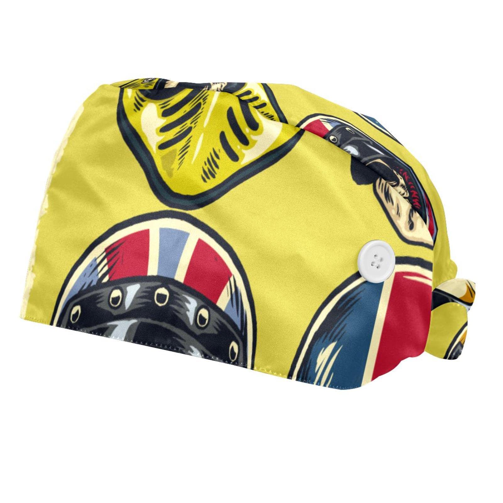 Adjustable Hand-Drawn Skull Baseball Cap with Button & Sweatband - Unisex Tie-Back Bouffant Hat for Men & Women - Perfect for Work, Outdoor Activities & Fashion Statement