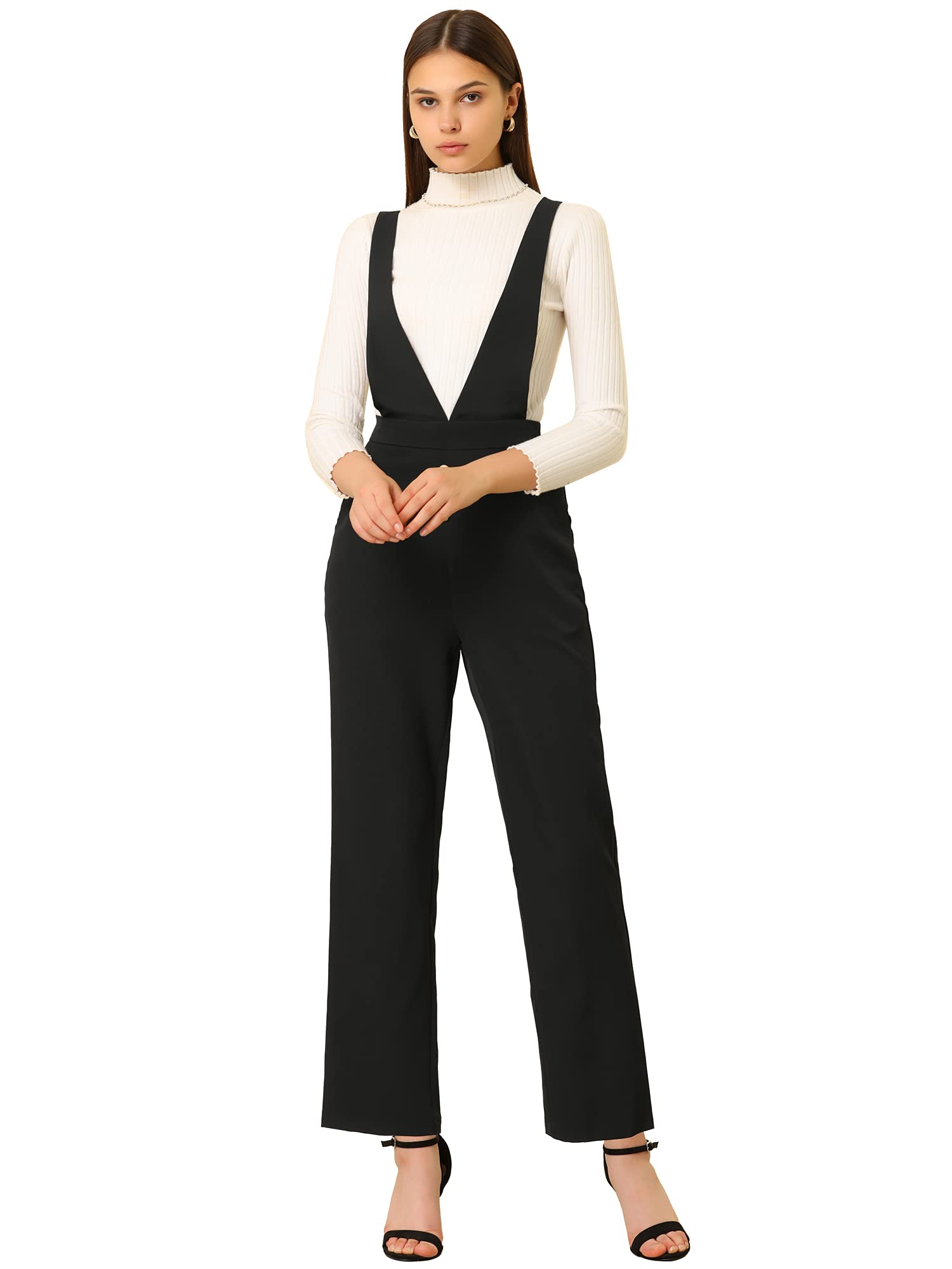 Allegra K Women's Wide Leg Overalls with Slant Pockets & Long Suspenders - Stylish Denim Jumpsuit for Casual Outings, Workwear & Boho Fashion