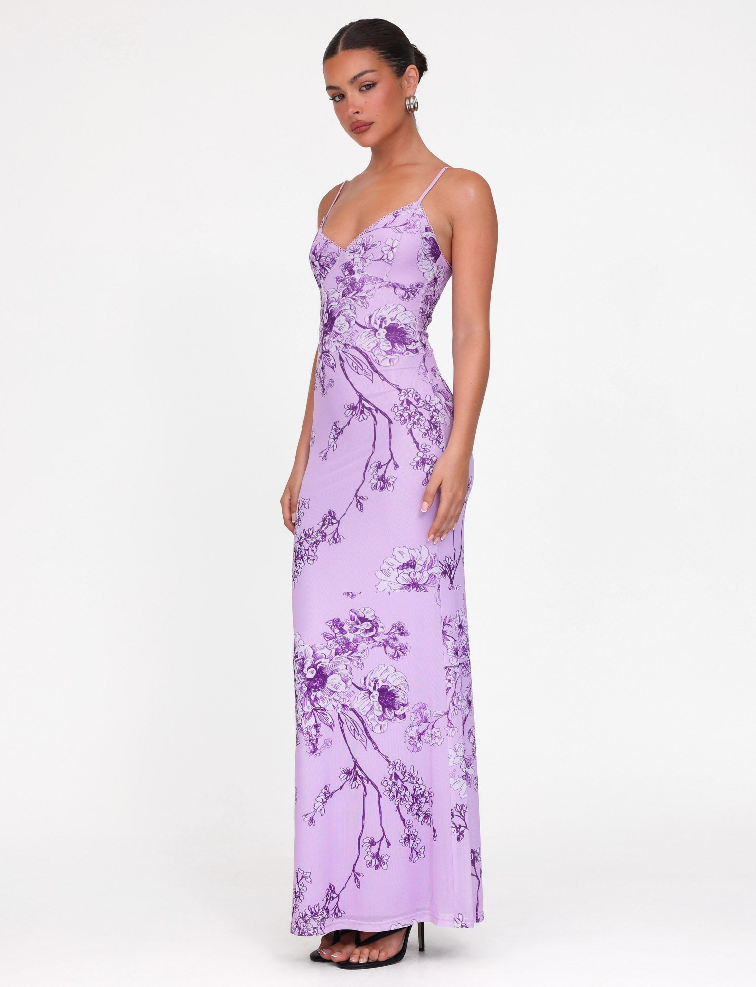 Julianna Dress - Floral Print Purple Ceramic Design | Elegant Women's Summer Dress for Parties, Weddings & Special Occasions