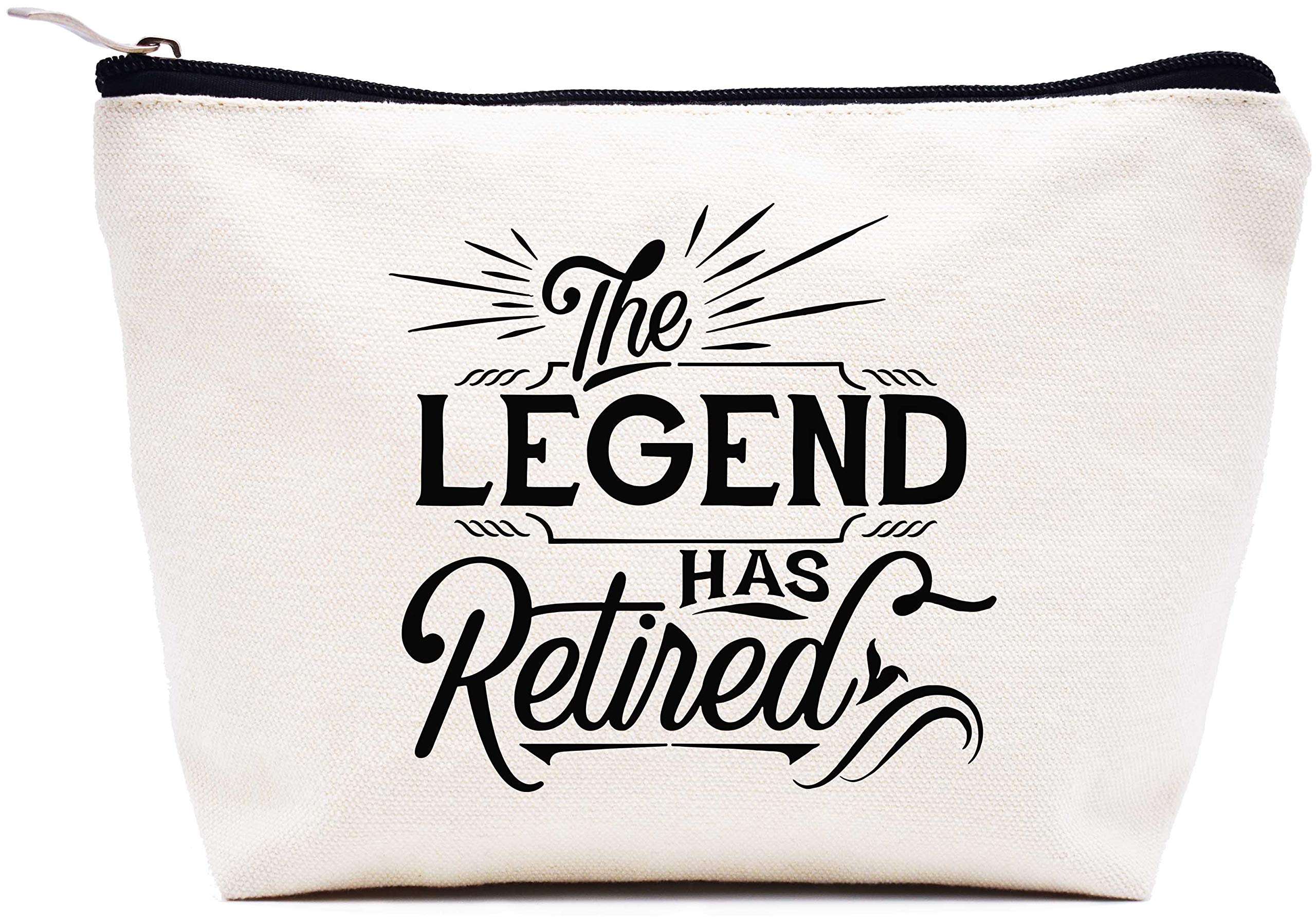 Funny Retirement Gifts for Women - 'The Legend Has Retired' Makeup Bag & Cosmetic Travel Pouch - Perfect Gift for Coworkers, Sisters, Moms, Teachers & Retirees - Great for Travel, Work & Everyday Use