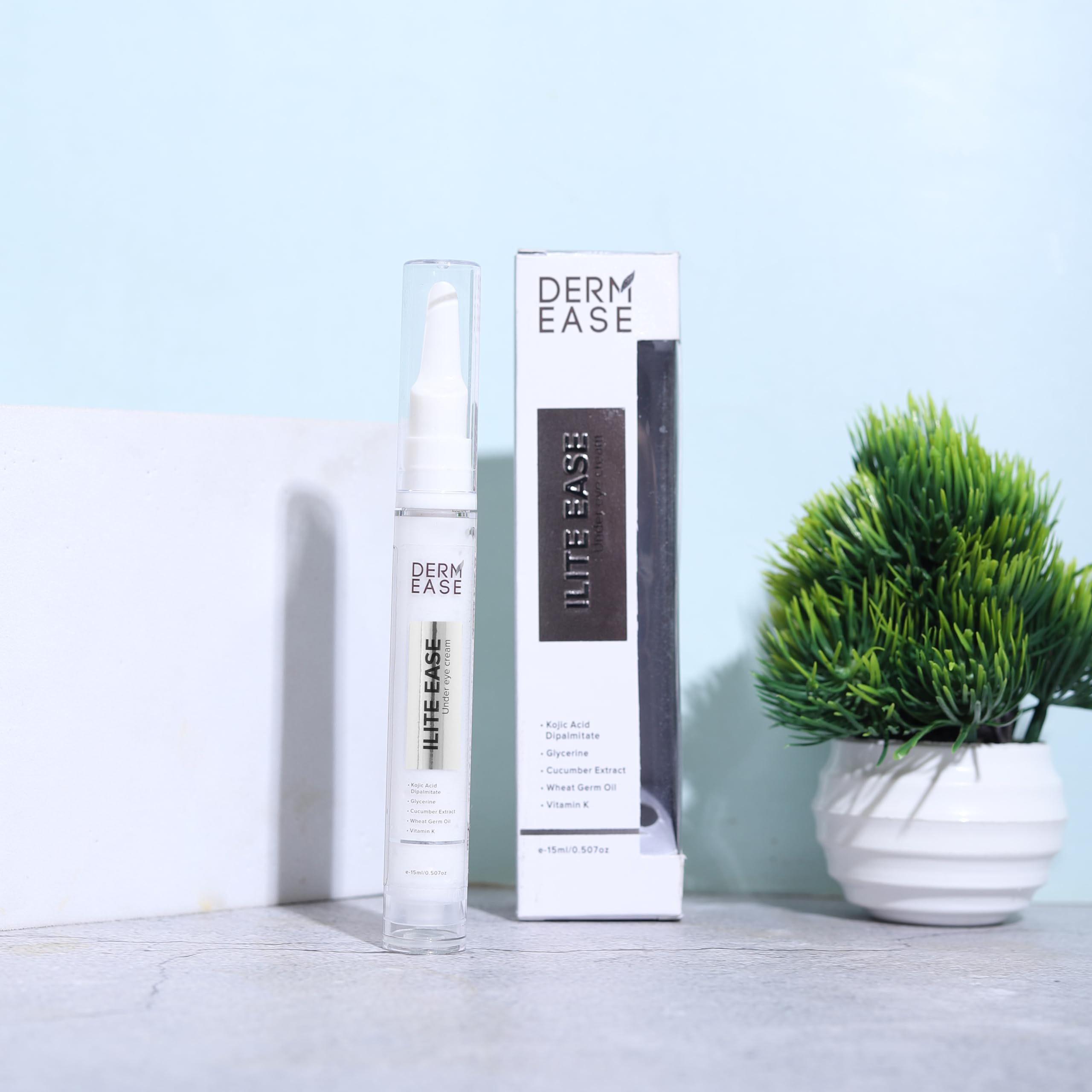 Derm Ease Ilite Ease Under Eye Cream for Dark Circles & Wrinkles - Kojic Acid, Cucumber Extract & Wheat Germ Oil (15ml) | Brightening & Anti-Aging Treatment for Puffy Eyes & Fine Lines | Perfect for Night Routine & Travel Skincare