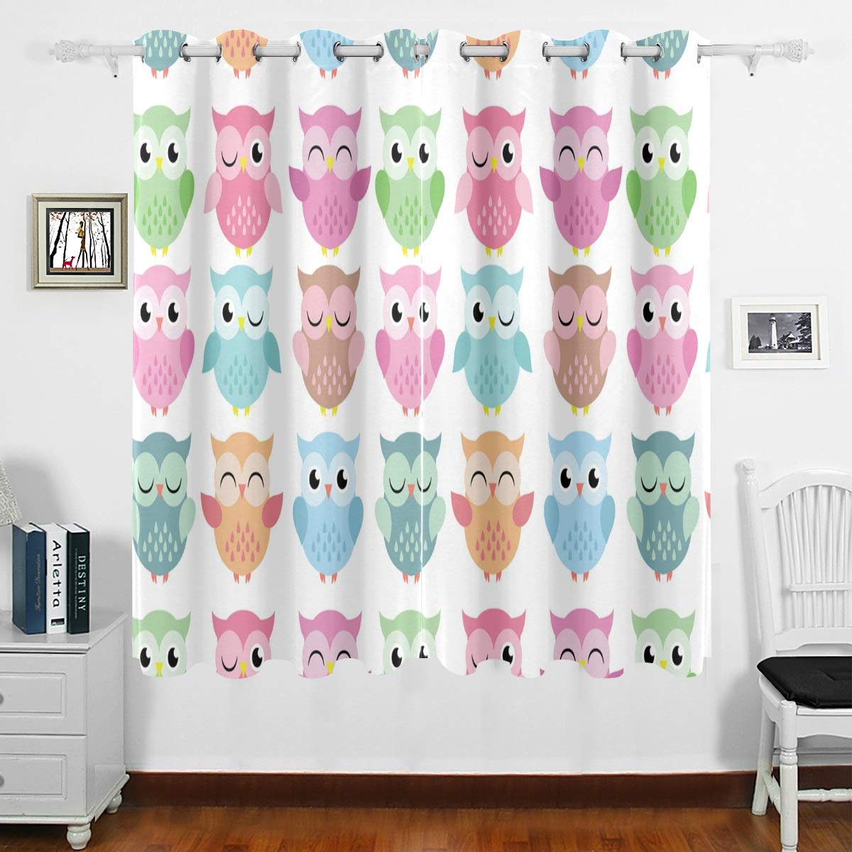 DOMIKING Blackout Curtain Panels for Bedroom - Thermal Insulated Room Darkening Drapes with Cute Owl Design, 63x55 Inch, Perfect for Living Room, Bedroom & Kitchen - Block Light & Noise for Better Sleep & Privacy