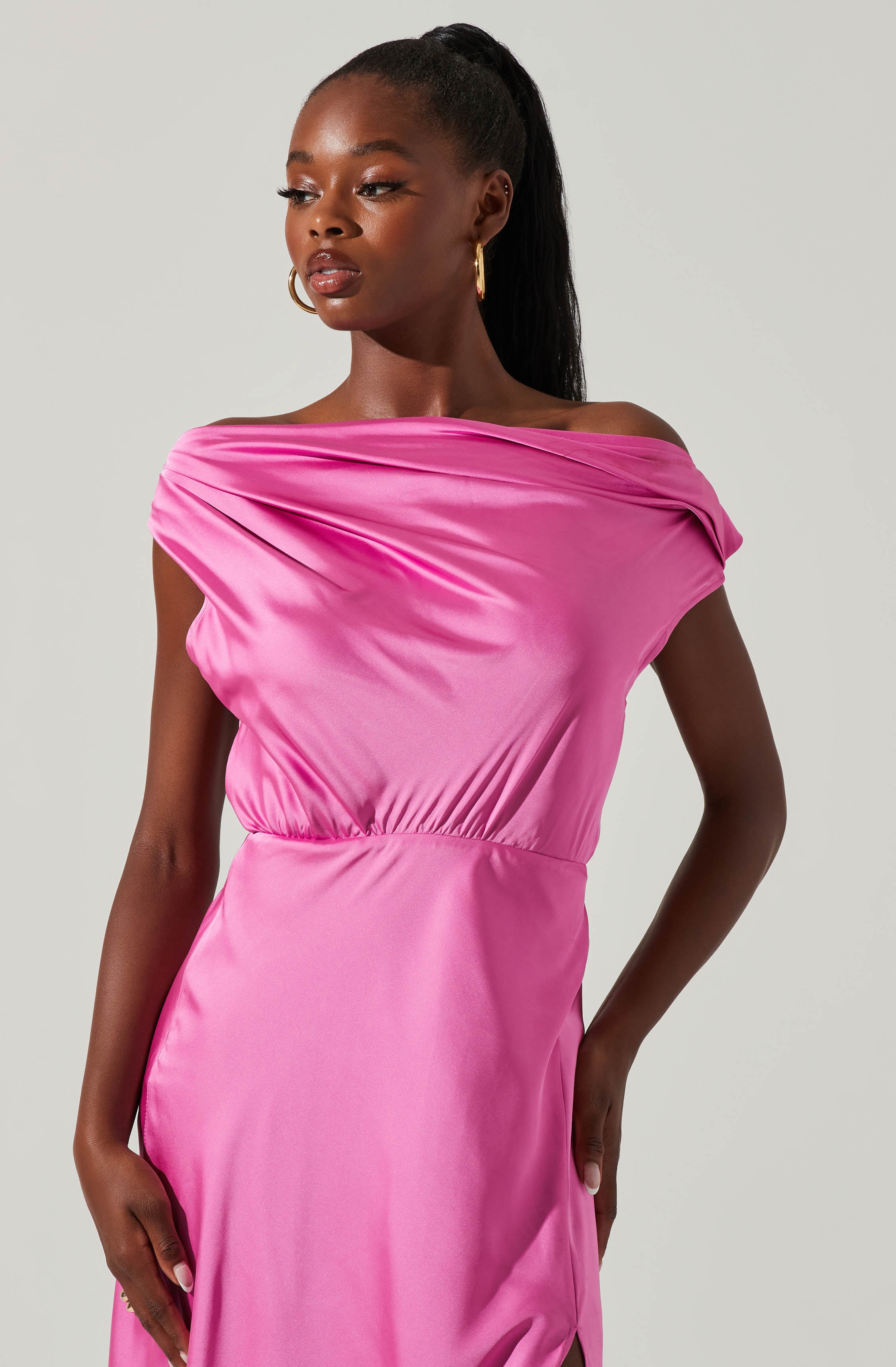 Monroe Satin Off Shoulder Maxi Dress for Women - Elegant Long Formal Gown for Evening Parties, Weddings & Special Occasions