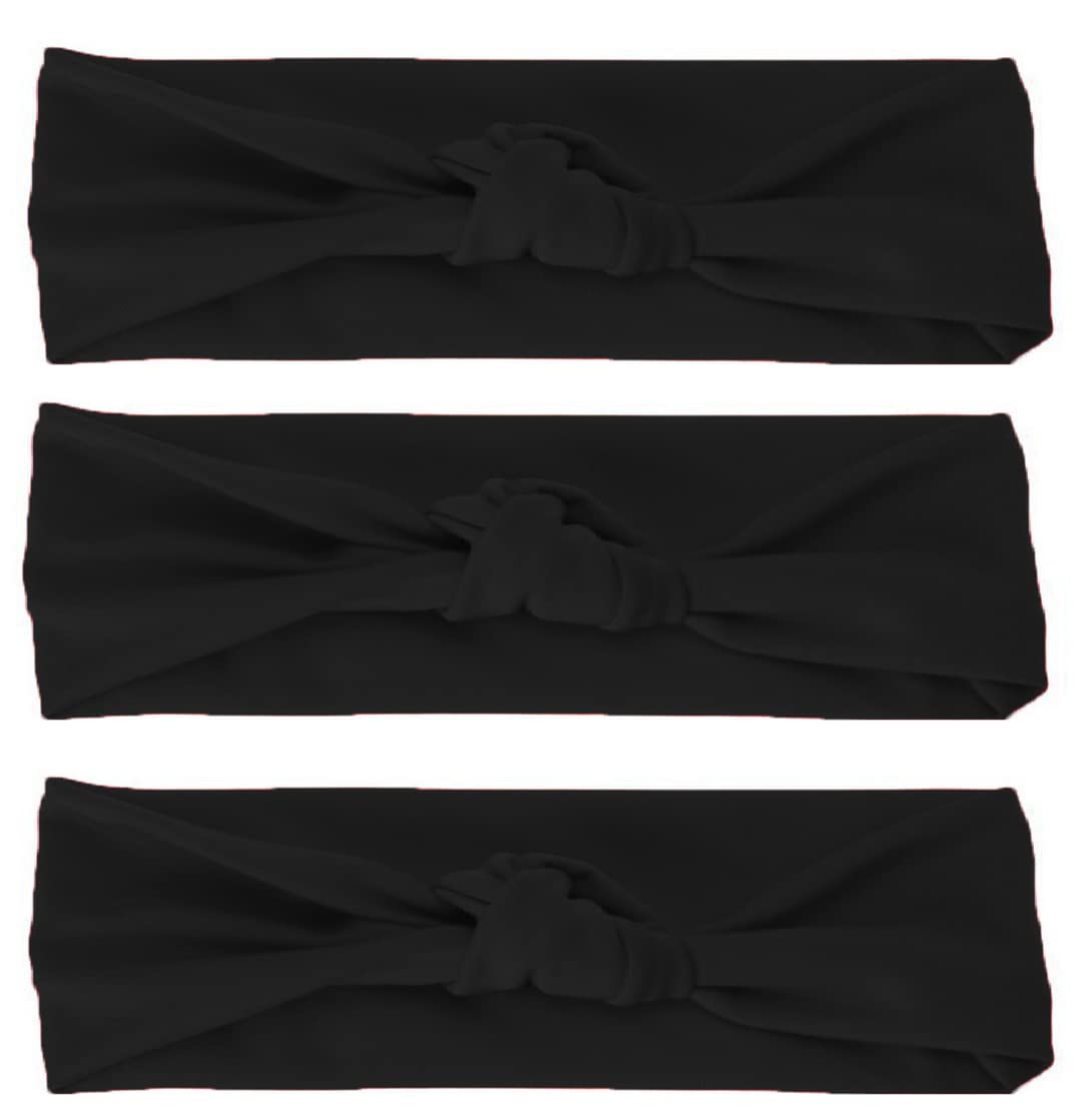Nyamah Women's Cotton Hairbands - Soft Elastic Headbands for Women & Girls - 3 Pack Hair Accessories for Styling & Comfort (Black) - Perfect for Workouts, Yoga, and Everyday Wear