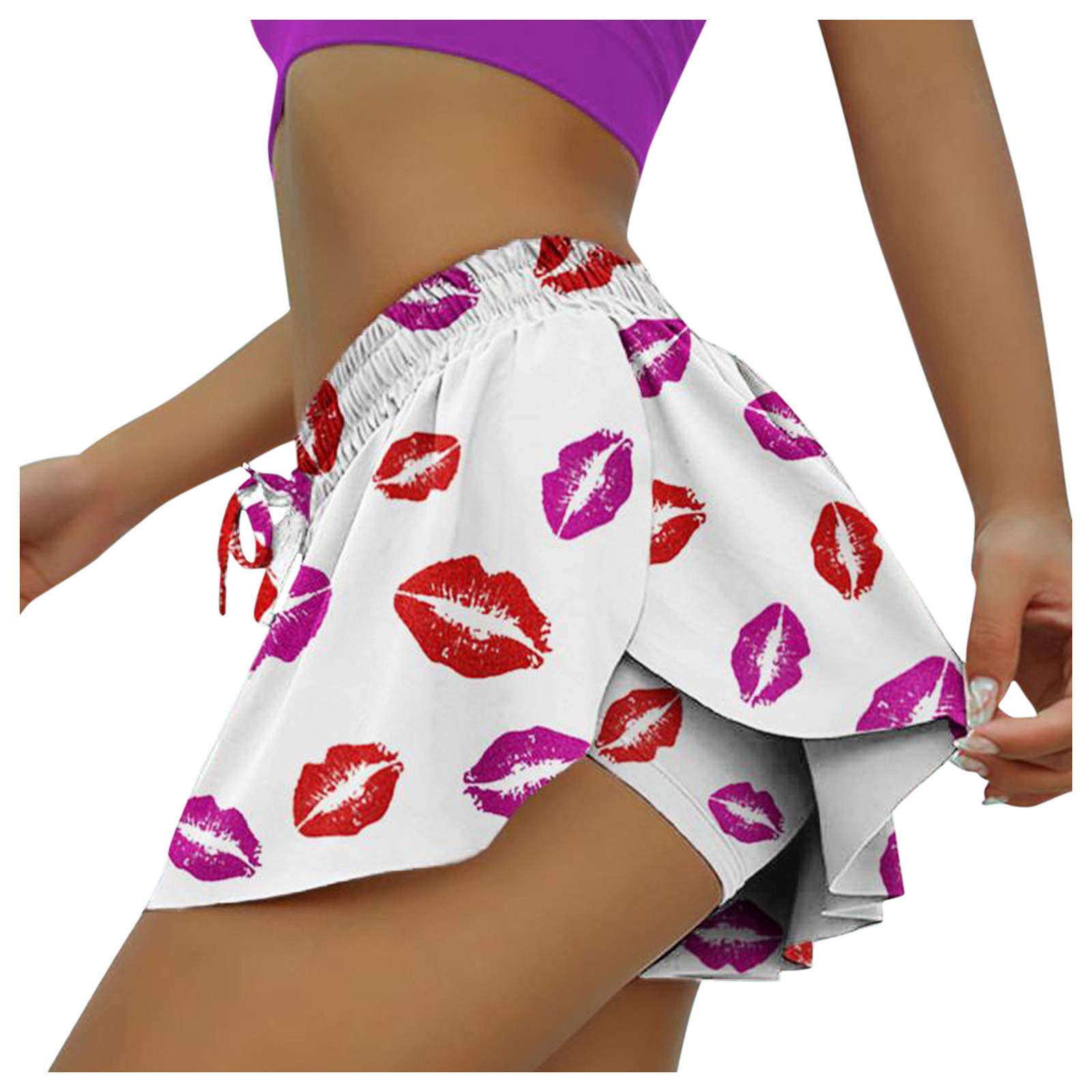 BODOAO Women's 2-in-1 Running & Yoga Shorts - Quick Dry Athletic Shorts with Drawstring Waist & Flowy Hem for Gym, Workout & Outdoor Activities