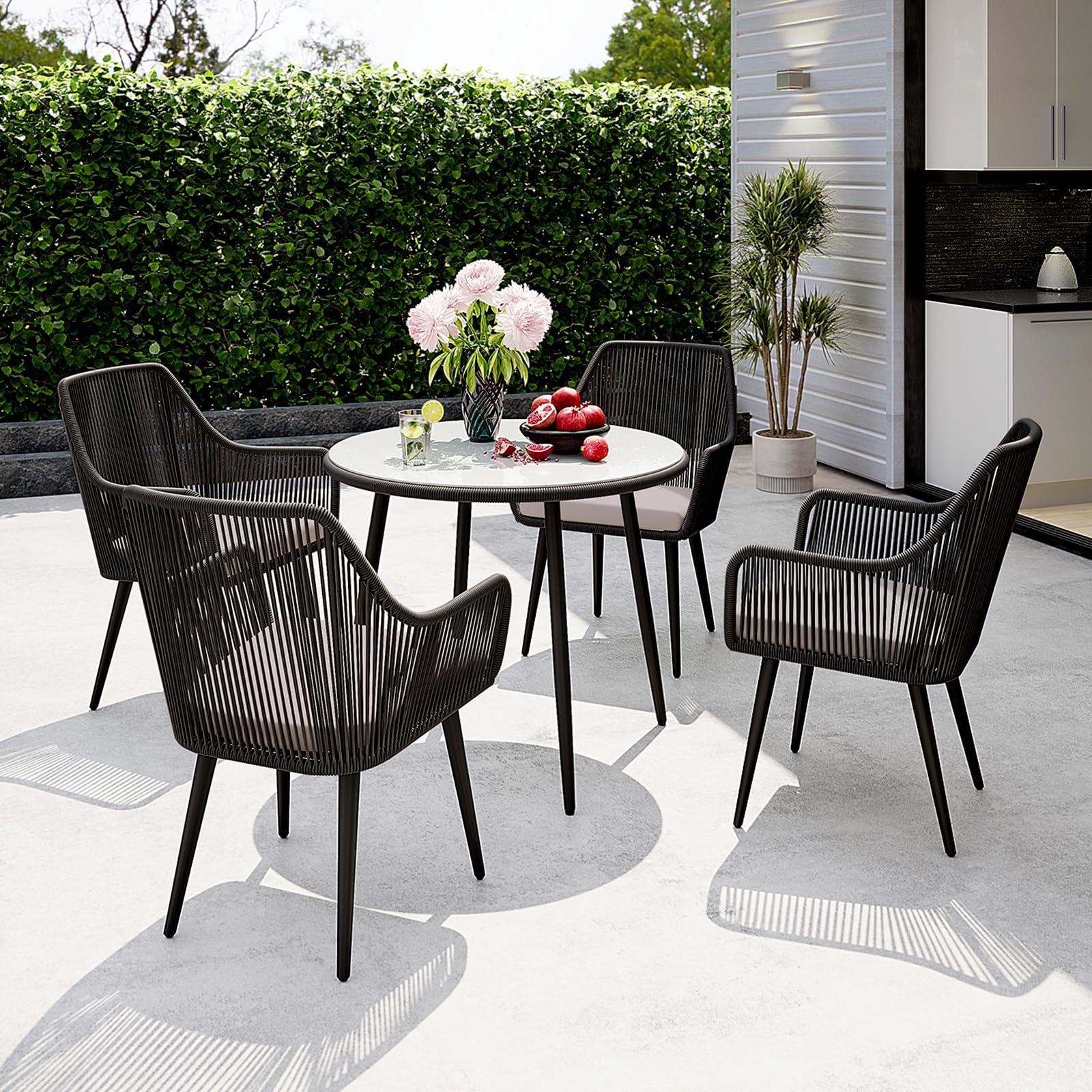 **Patiorama Outdoor Dining Chairs Set of 2 - All-Weather Woven Rattan Chairs with Armrests for Patio, Balcony, Pool & Backyard - Black - Perfect for Relaxing, Entertaining & Outdoor Dining**