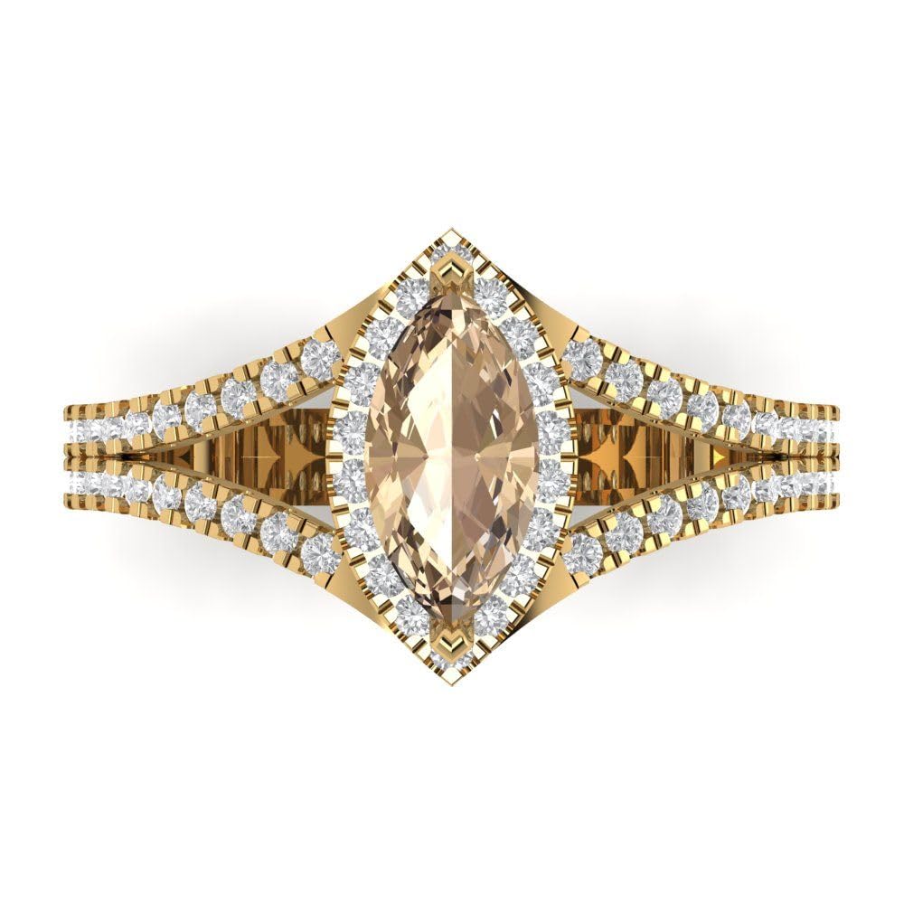1.20ct Marquise Cut Solitaire Split Shank Halo Yellow Moissanite Engagement Ring 14k Yellow Gold for Wedding, Anniversary, Proposal, Bridal Gift