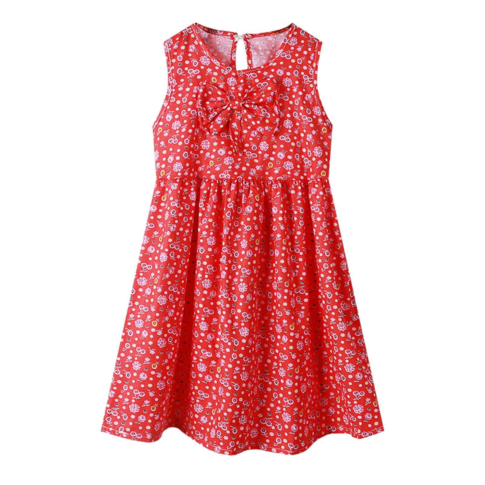 Floral Bowknot Sleeveless Beach Dress for Toddler Girls - Princess Summer Outfit & Christmas Party Dress | Perfect for Vacations, Playdates & Holiday Photos
