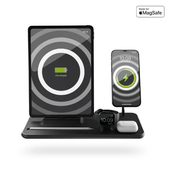 ZENS 4-in-1 MagSafe Wireless Charging Station for iPad & iPhone 16/15/14/13/12 | Fast Qi & MFi Certified Charger for AirPods & Apple Watch | Includes Power Adapter | Perfect for Home Office & Nightstand Charging