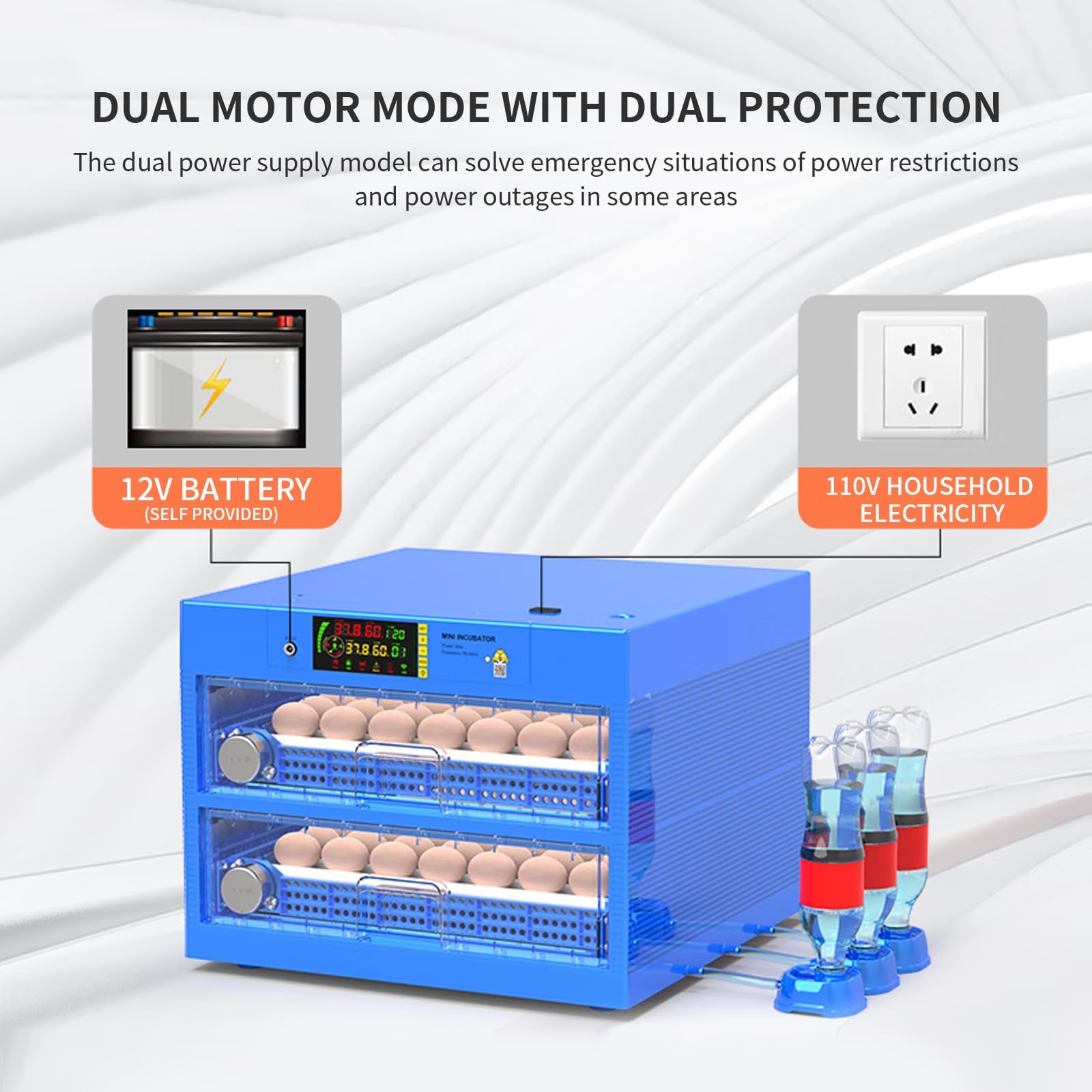 192 Eggs Poultry Incubator with Auto Turner & Temperature Control - Automatic Dual Power Hatching Machine for Chicken, Duck, Goose, Quail Eggs - Perfect for Home Farms, Hatcheries & Backyard Poultry Breeding (Includes Egg Candler & Ventilation System)