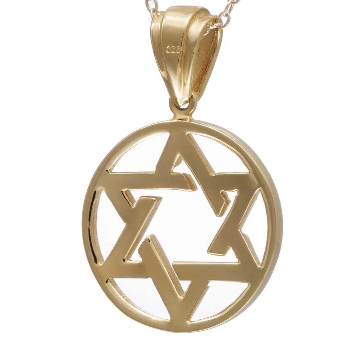 14K Gold Interlocking Star of David Round Pendant Necklace - Jewish Jewelry for Women & Men - Perfect for Hanukkah, Bar Mitzvah & Everyday Wear