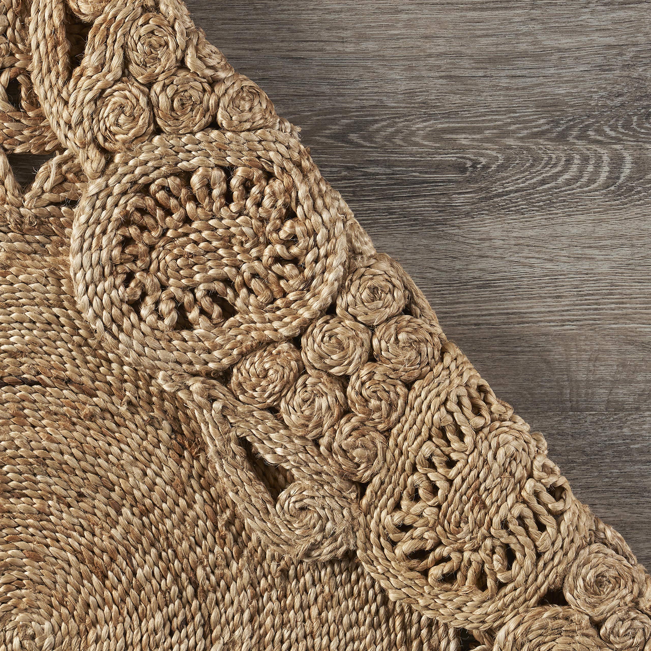 LR Home Natural Jute 6ft Round Braided Area Rug - Boho Farmhouse Style Indoor Carpet for Living Room, Bedroom, Playroom Decor | Eco-Friendly Home Accent for Cozy Spaces & Modern Interiors