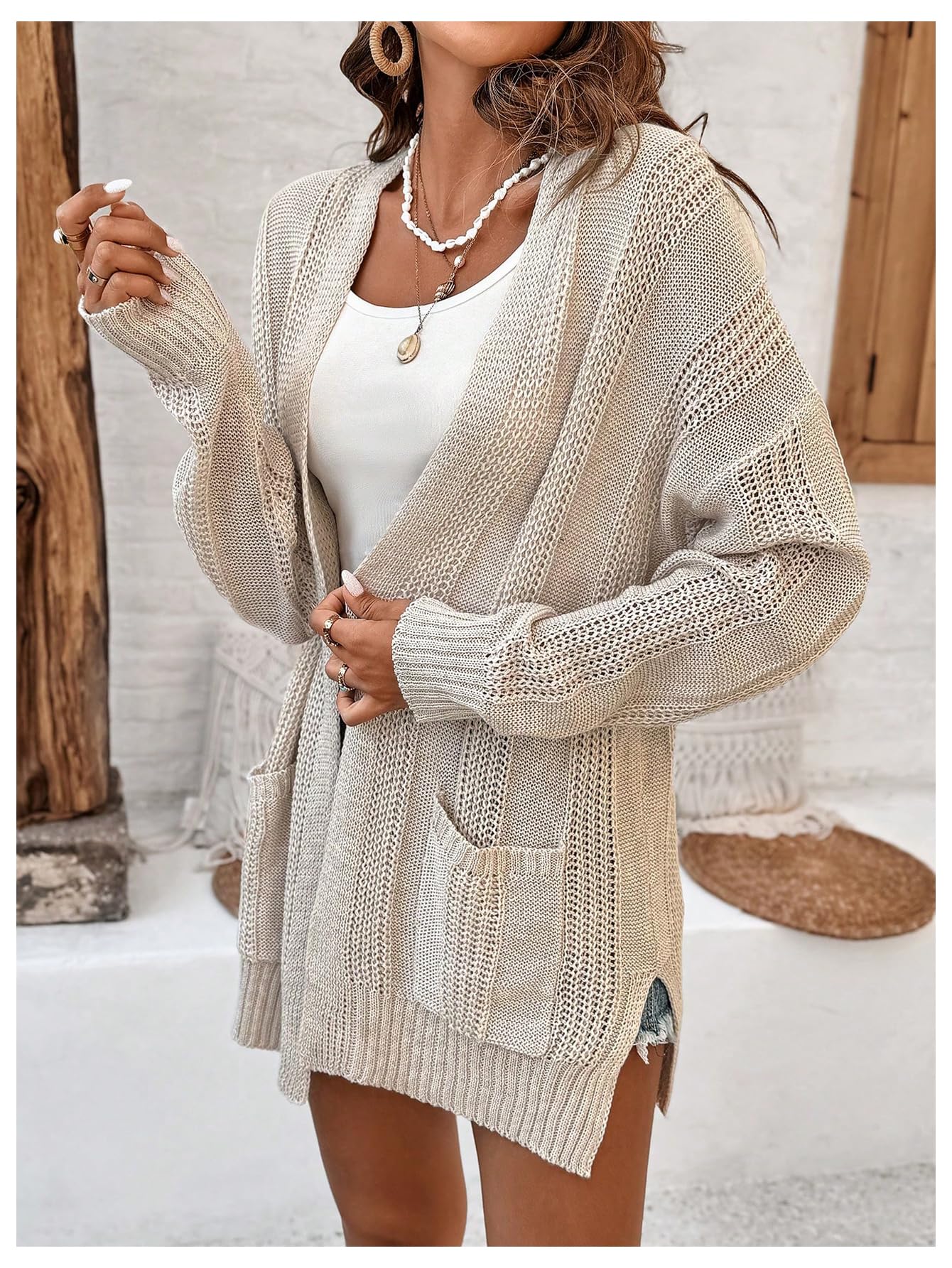 GORGLITTER Women's Long Cardigan - Crochet Boho Open Front Knit Sweater with Long Sleeves, Loose Fit Cardigan for Women | Perfect for Fall, Winter, Layering & Casual Outfits