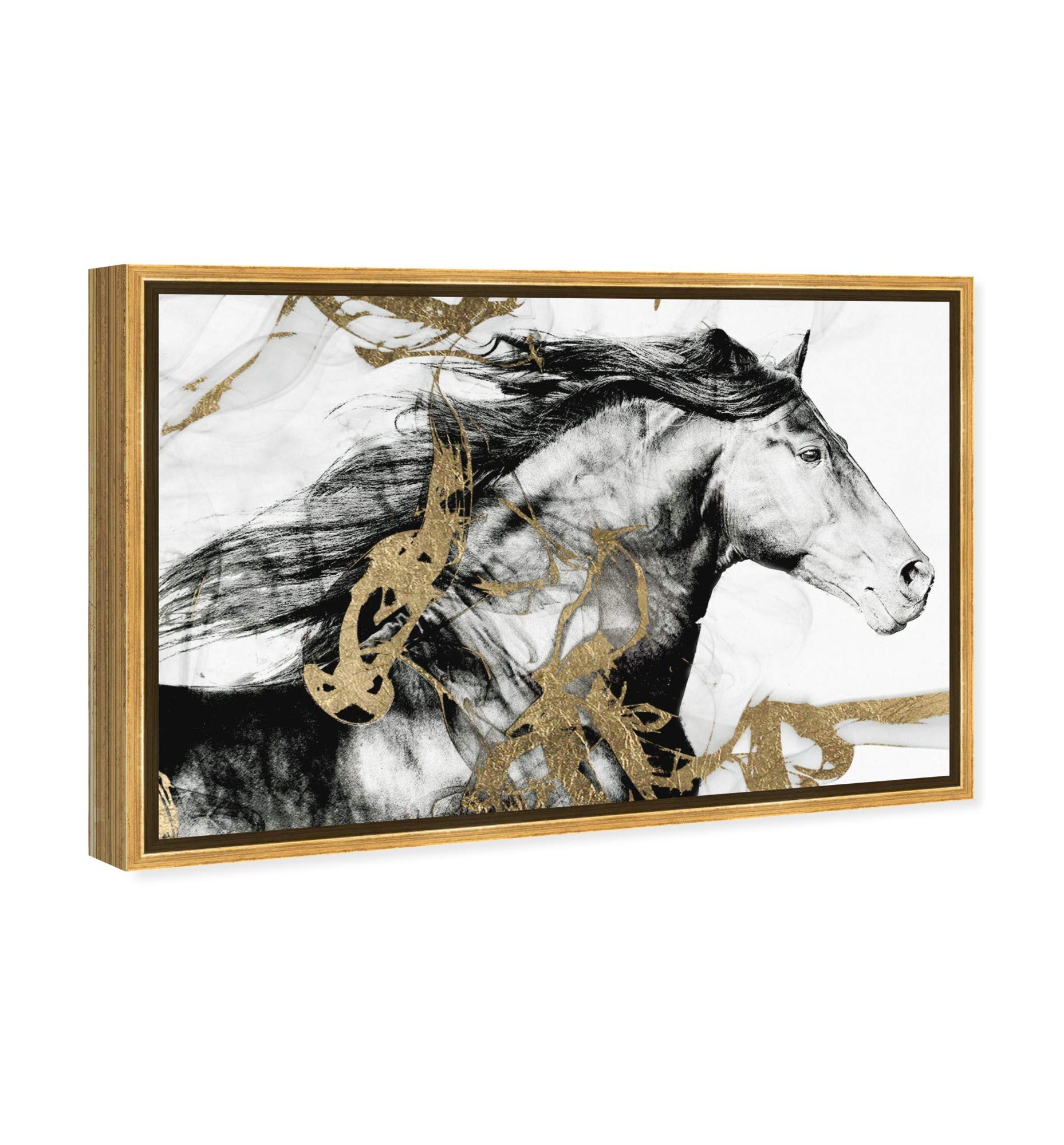 Gold and Black Beauty Farm Animals Framed Wall Art Canvas Prints - Perfect for Living Room, Bedroom, and Nursery Decor
