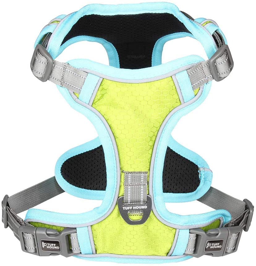 Tuff Hound No-Pull Dog Harness with 2 Metal Rings - Adjustable Reflective Oxford Vest for Small Medium Large Dogs - Easy Control Pet Harness (Green, Medium) - Perfect for Walking, Training & Outdoor Adventures