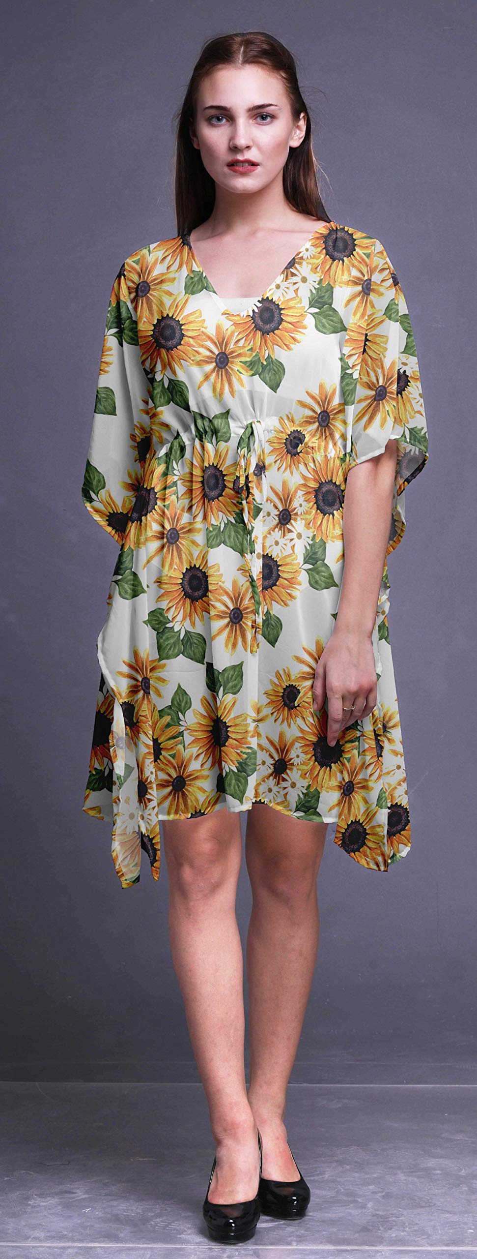 Bimba Women's Short Caftan Midi Dress - Beach Cover Up, Swimwear Wrap, Boho Summer Dress for Poolside, Vacation & Resort Wear