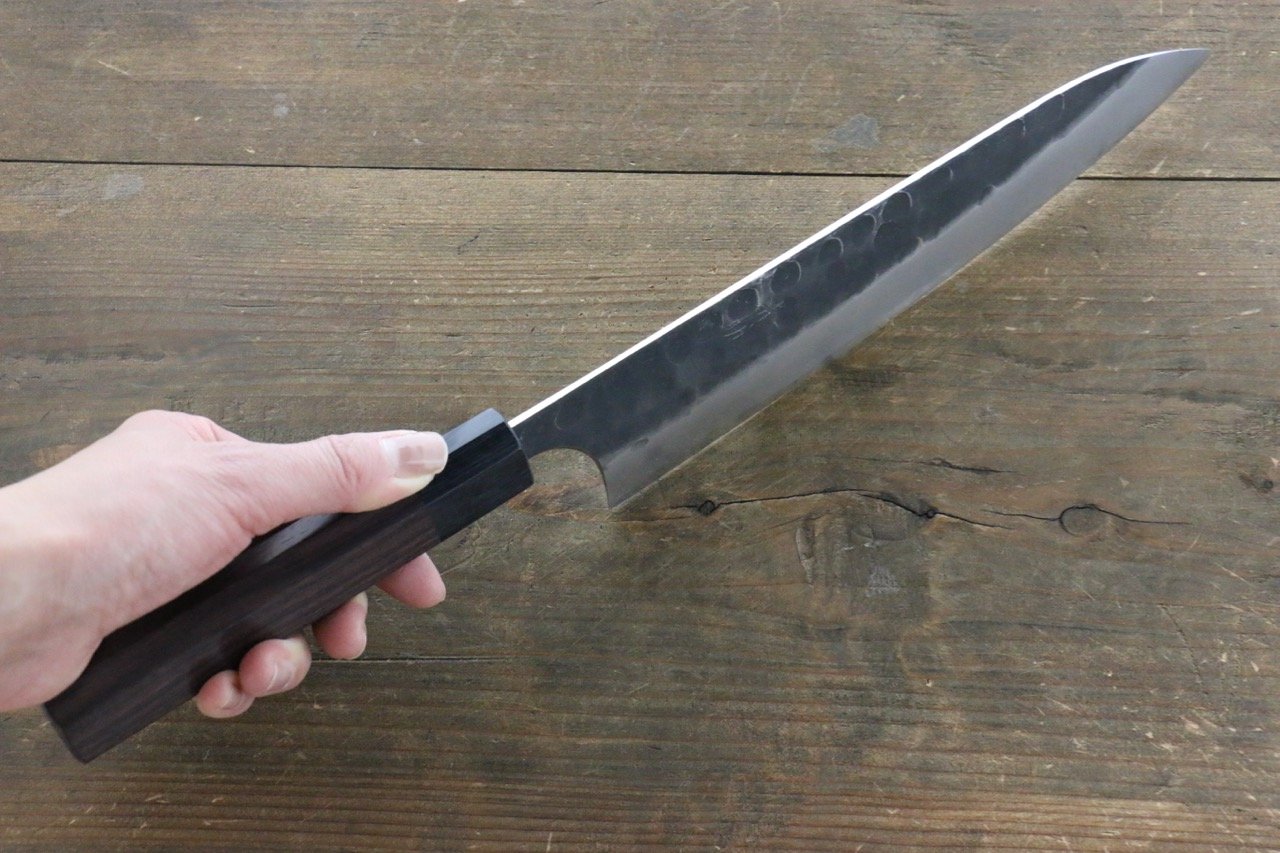 Premium Seisuke Blue Steel No.2 Hammered Kurouchi Gyuto Japanese Chef Knife 210mm with Shitan Handle - Perfect for Sushi, Meat Cutting & Professional Kitchen Use