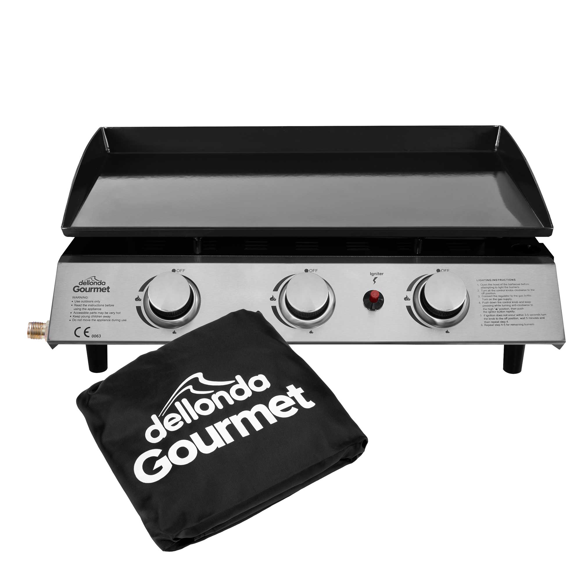 3 Burner Portable Gas Griddle 7.5kW BBQ Grill with Cover - Stainless Steel Outdoor Cooking Station for Camping, Tailgating & Backyard Parties - DG233