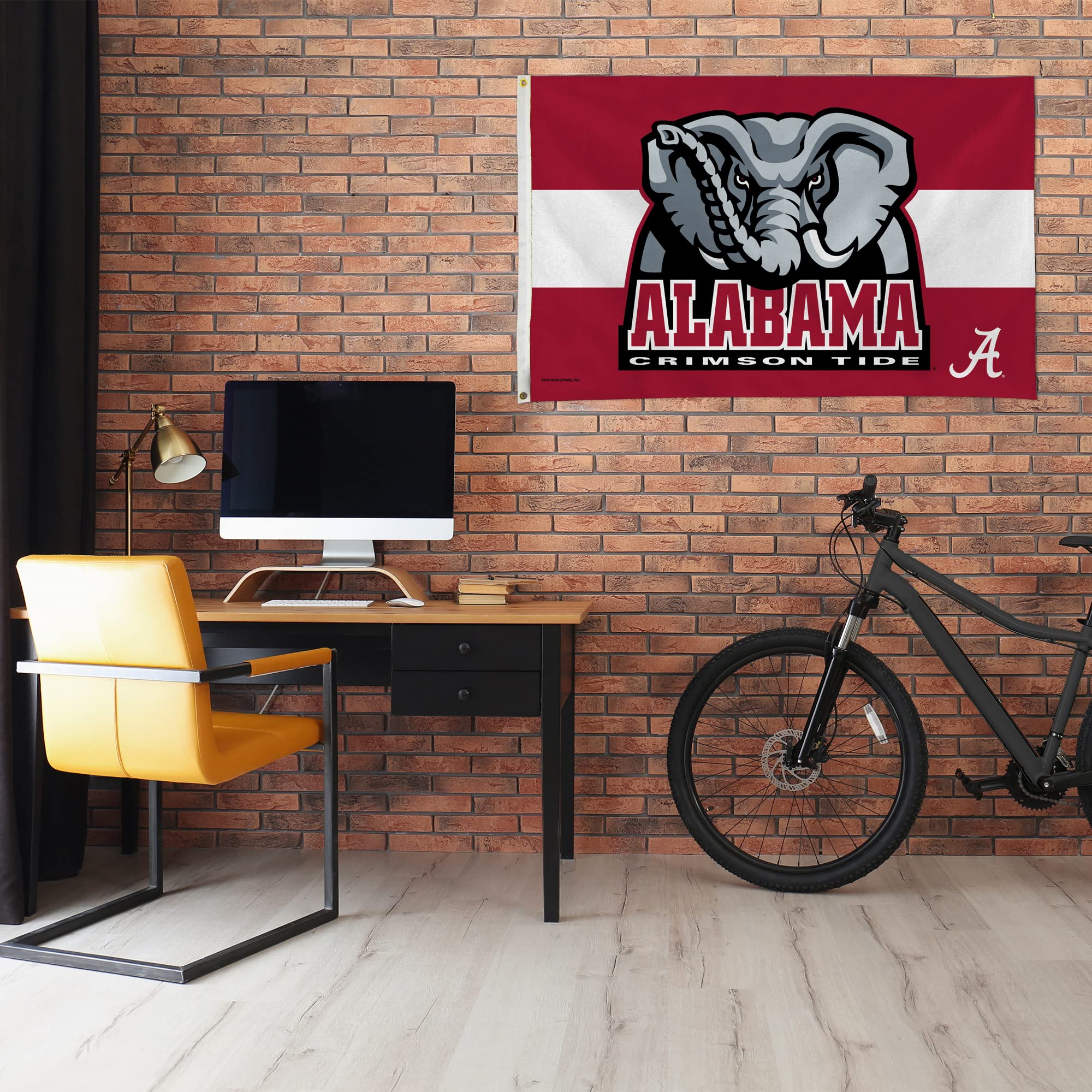 Rico Industries NCAA Alabama Crimson Tide White Stripe 3' x 5' Banner Flag - Single Sided Indoor/Outdoor College Football Decor for Game Day, Tailgating & Home Decor