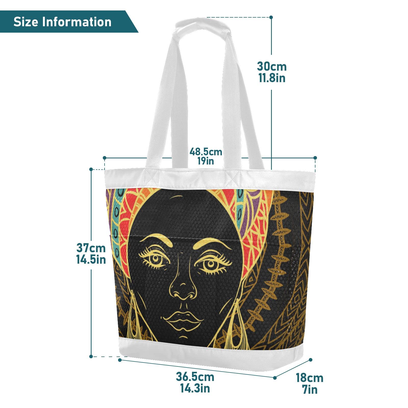 J JOYSAY African Print Mandala Mesh Beach Tote Bag - Large Waterproof Sandproof Beach Bag for Women, Travel, Pool & Vacation - Perfect for Carrying Toys, Towels & Essentials to Beach, Park & Picnic