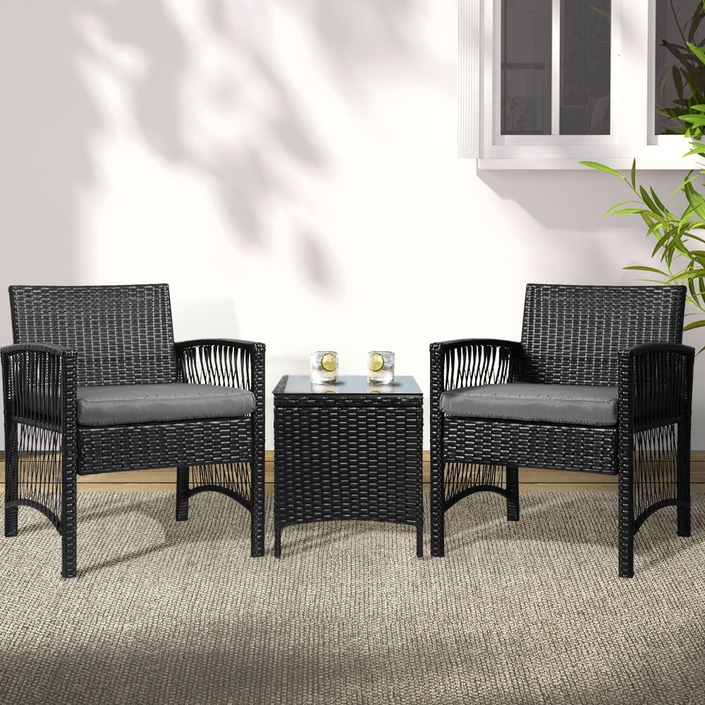 Gardeon 3-Piece Outdoor Patio Furniture Set - Wicker Bistro Dining Chairs for Garden, Balcony & Backyard - Perfect for Outdoor Entertaining & Relaxation