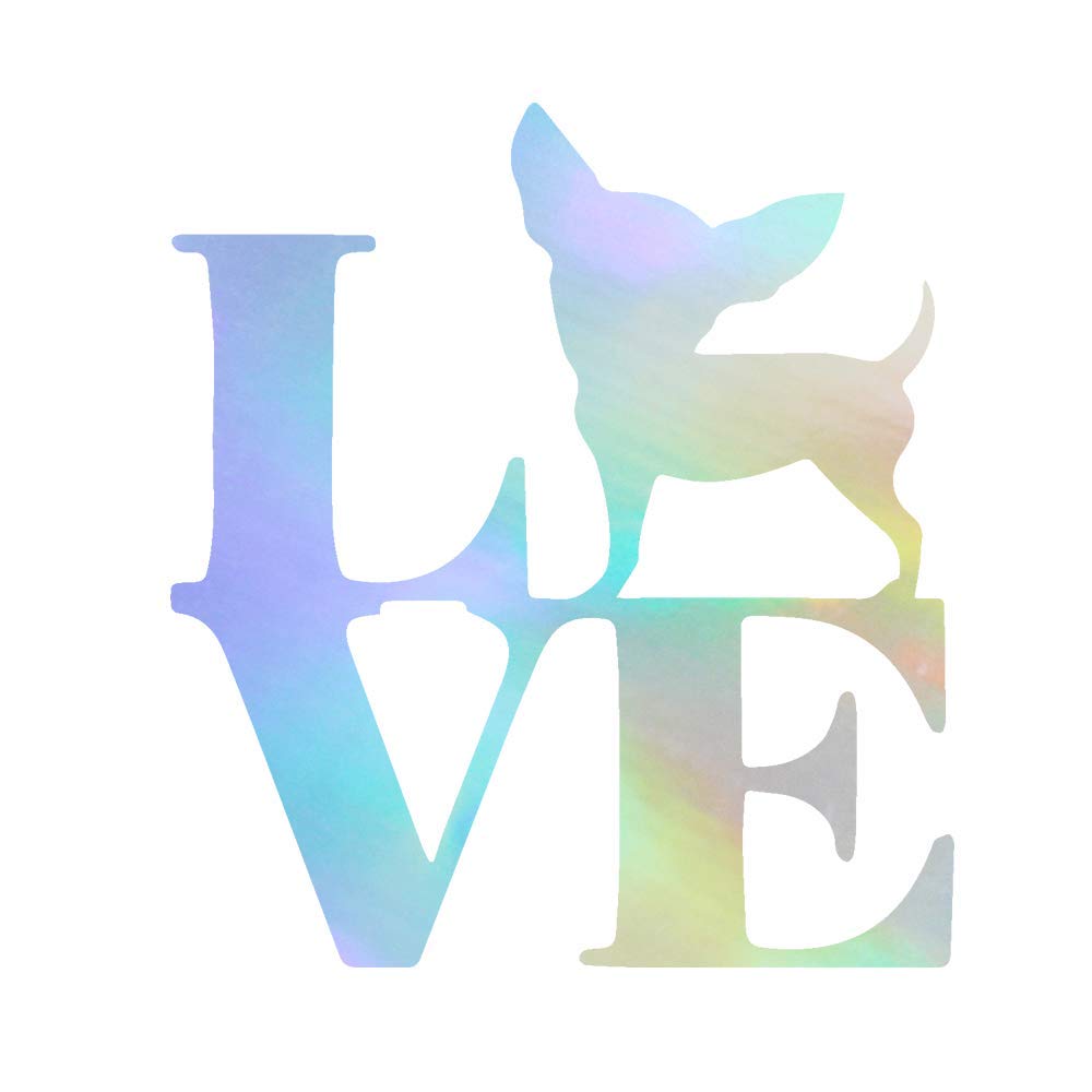 Premium Waterproof Vinyl Decal Stickers - Holographic Chihuahua Love Design (Set of 2) for Laptop, Phone, Helmet, Car Window, Bumper, Mug, Cup, Door & Wall Decoration - Cute Pet Accessories for Dog Lovers