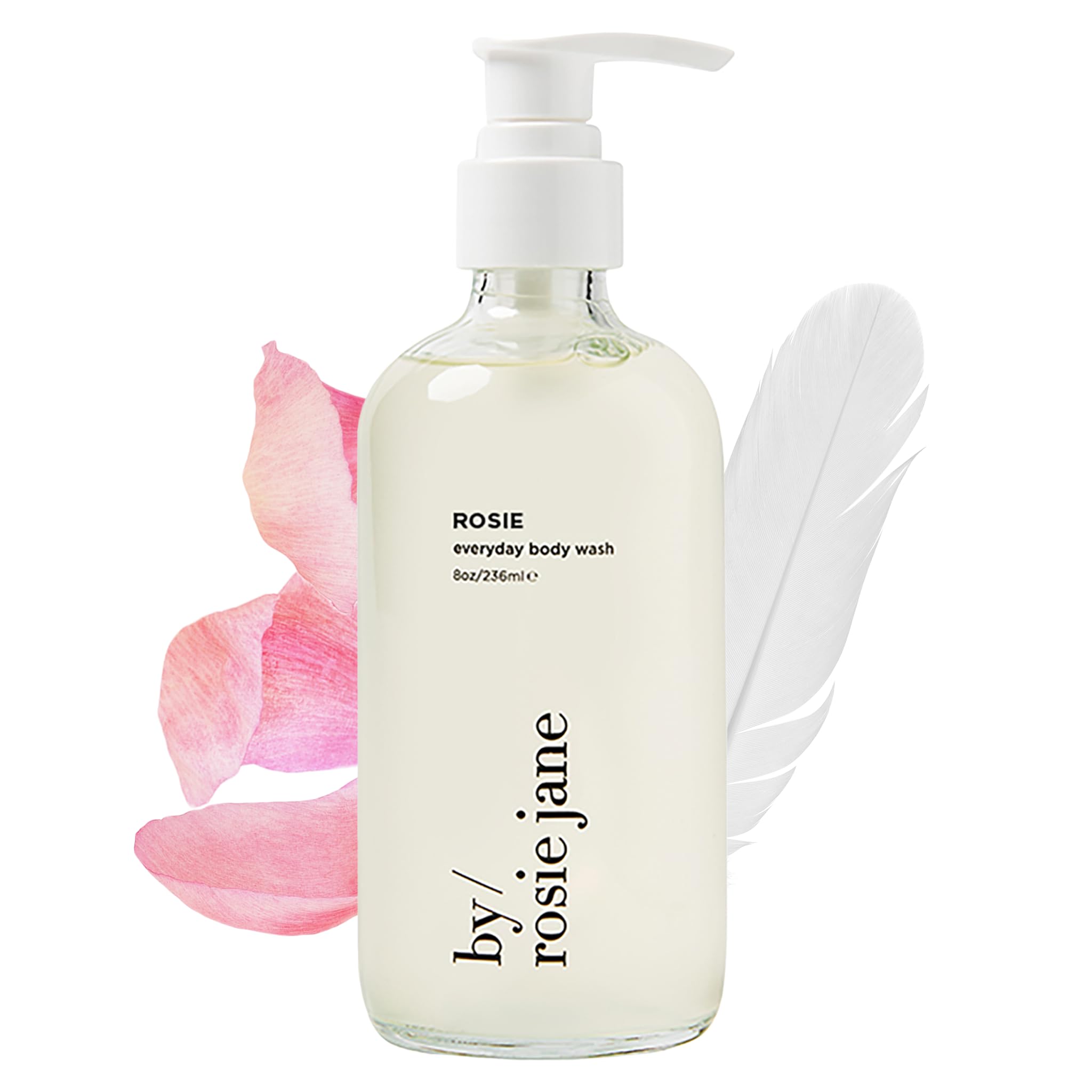 Rosie Jane Hydrating Body Wash with Organic White Tea & Cocoa Extract - Vegan, Non-Toxic Daily Shower Gel for Dry Skin - Repairs Skin Elasticity & Collagen - 8 Fl Oz | Perfect for Morning & Night Shower Routine