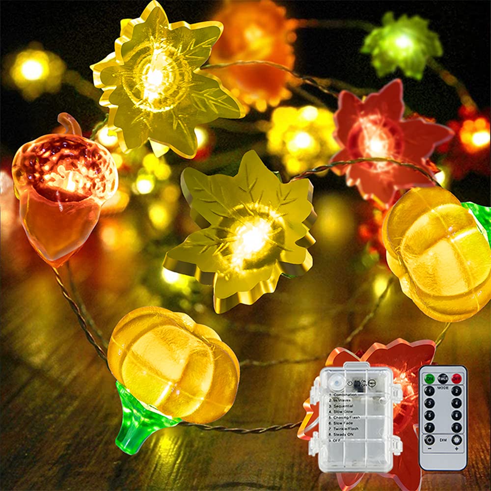 40 LED Maple Leaf Pumpkin Thanksgiving String Lights with USB - Fall Autumn Decorations for Indoor & Outdoor - Perfect for Thanksgiving, Halloween, and Holiday Parties