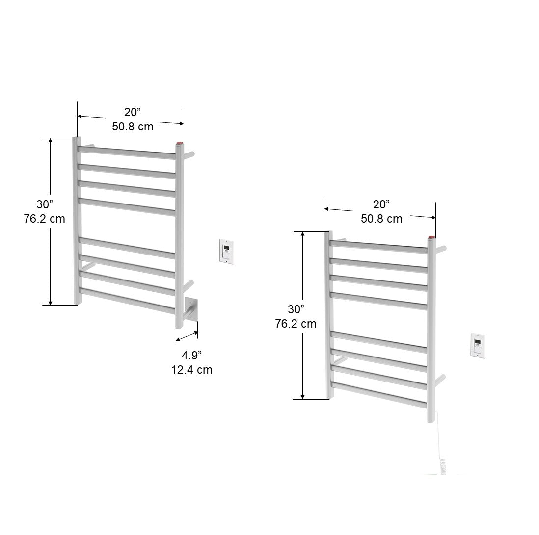 Prima Dual Extended 8 Bar Hardwired & Plug-in Electric Towel Warmer with Digital Timer - Brushed Stainless Steel - Perfect for Bathrooms, Spas & Luxury Hotels