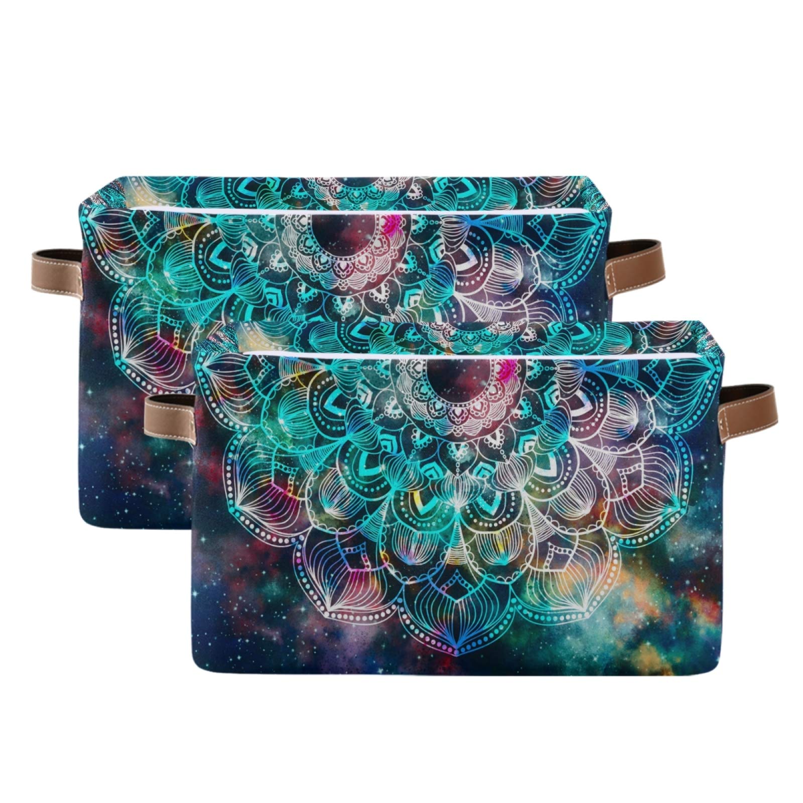 Collapsible Storage Basket with PU Handles - Waterproof Mandala Design Organizer for Nursery, Laundry & Home Decor (1 Pack) | Perfect for Baby Rooms, Closet Organization & Bathroom Storage